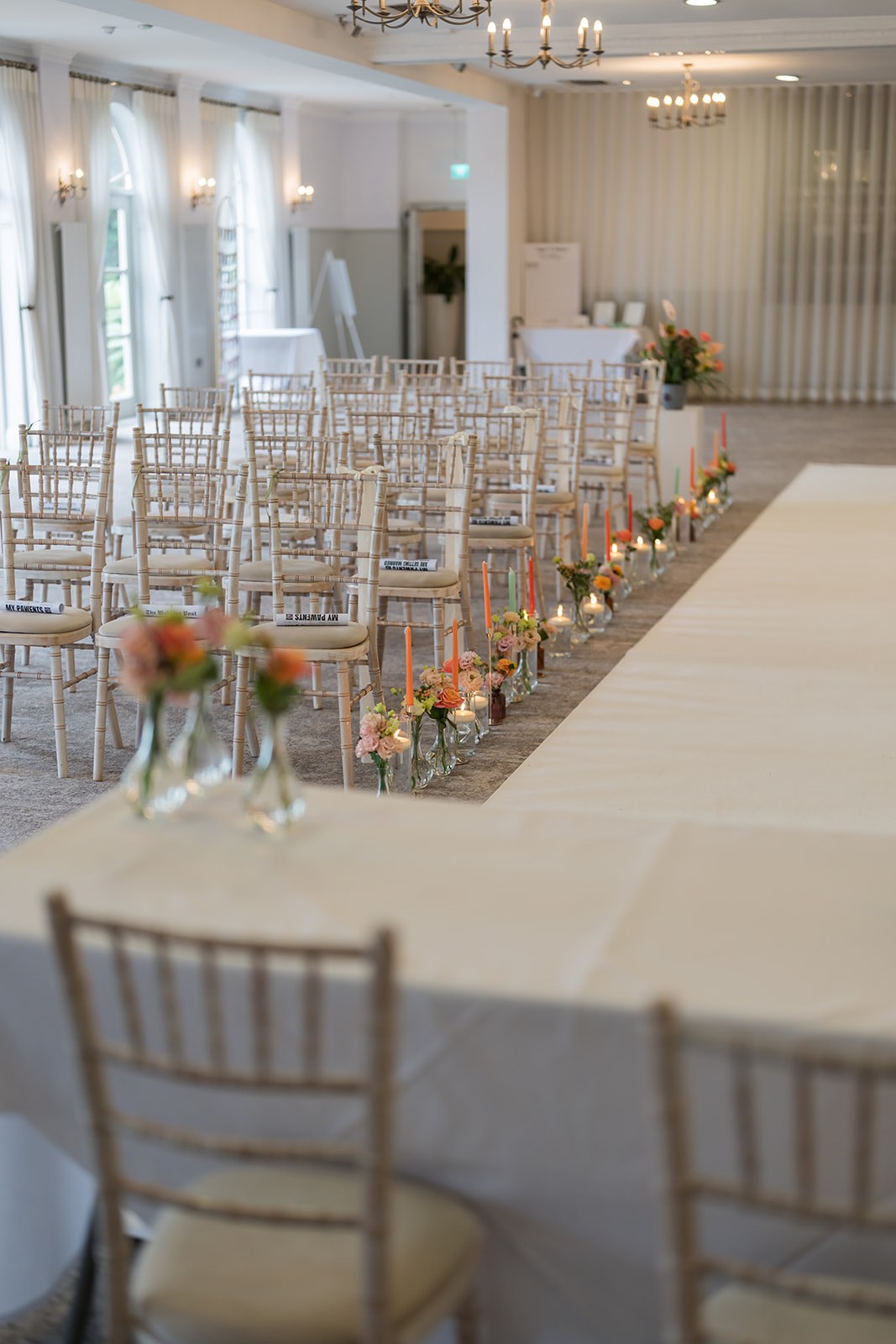 Mottram Hall ceremony room dressed for a wedding