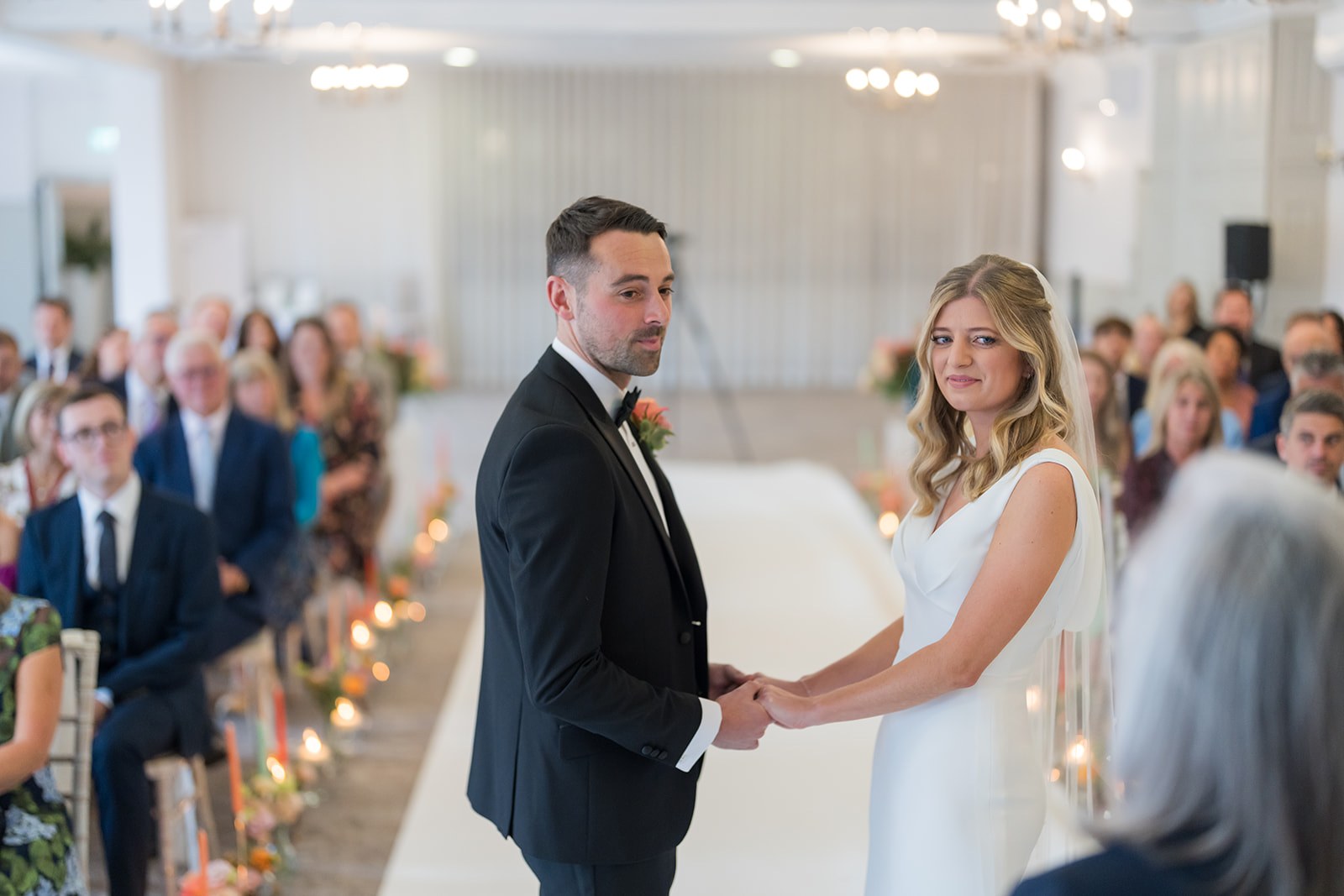 Amy and Daniel during their ceremony at Mottram Hall