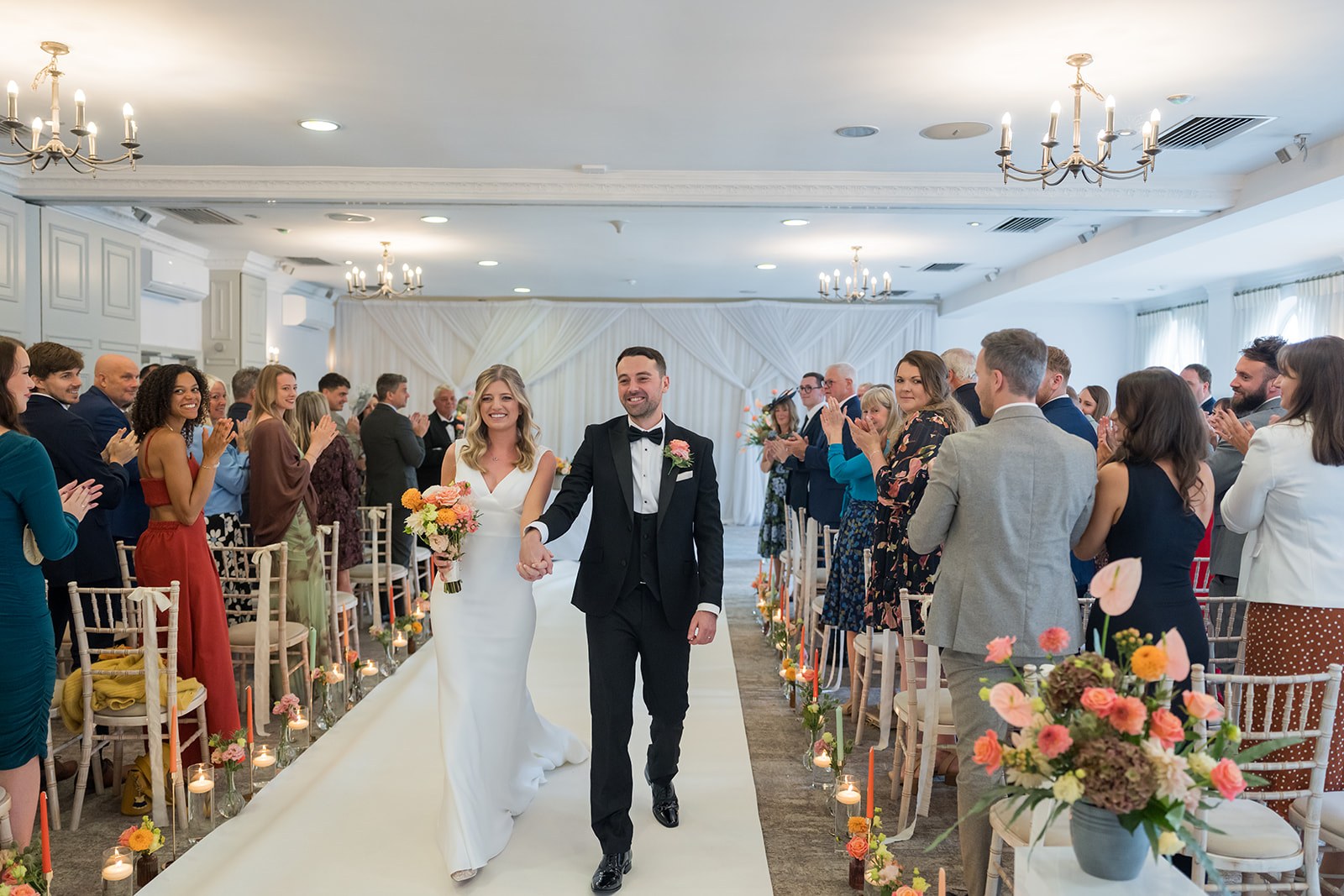 Walking back down the aisle at Mottram Hall