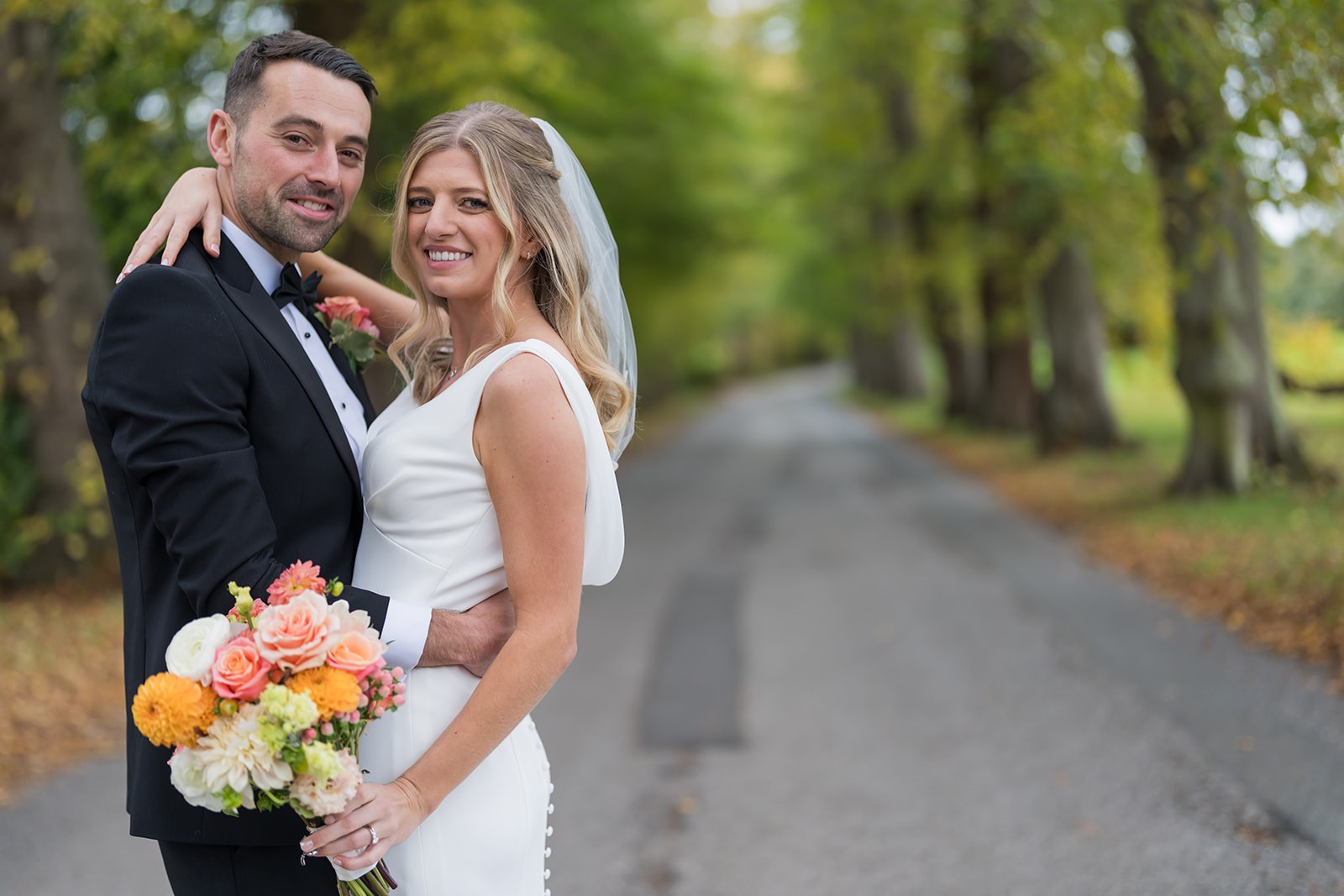 Relaxed portraits on the drive at Mottram Hall