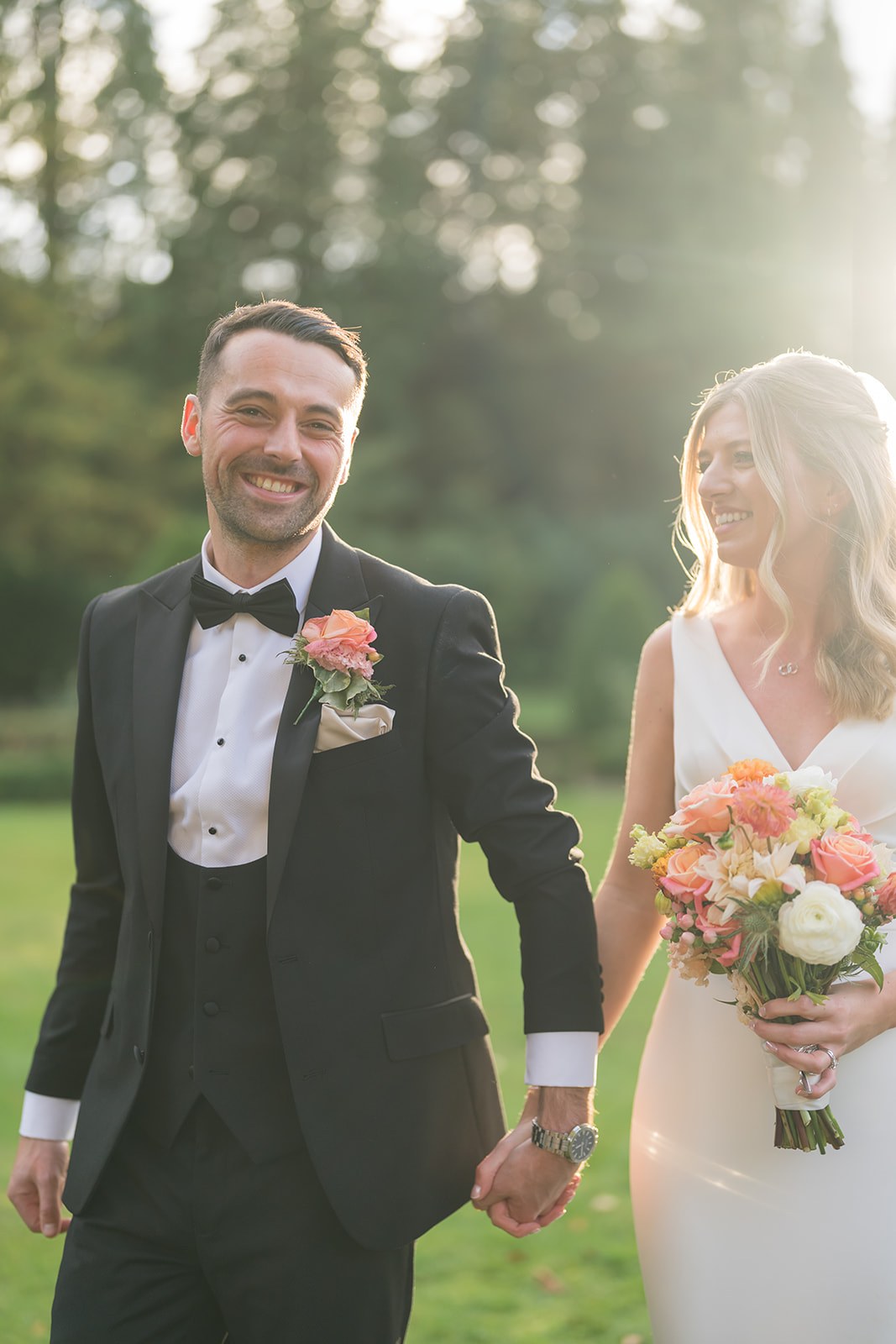 Walking together in evening light at Mottram Hall