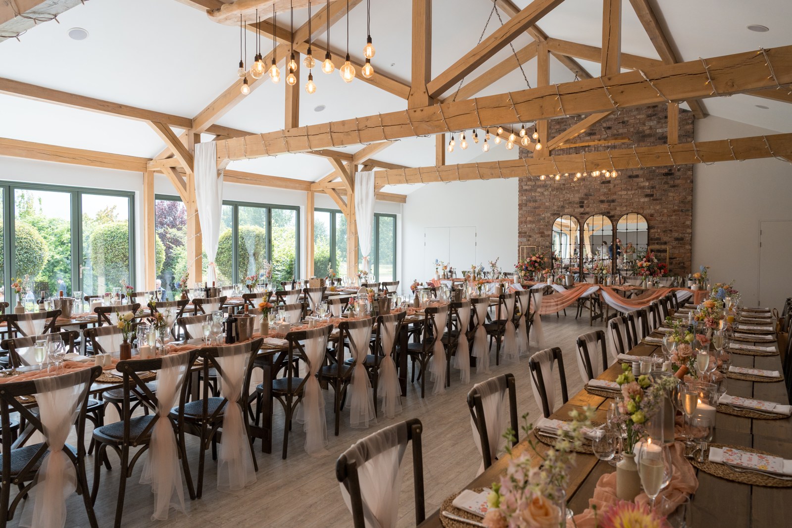 The timber-framed reception room at Pryors Hayes