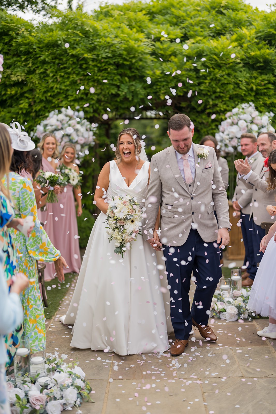 Confetti after the outdoor ceremony at Pryors Hayes