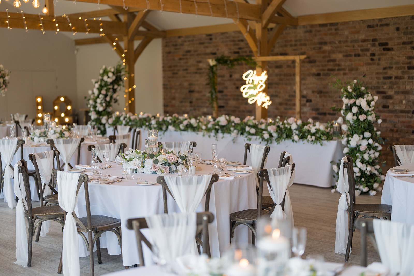 The timber-framed wedding reception room at Pryors Hayes