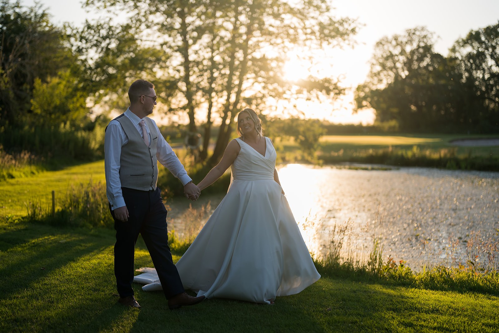 Golden evening light in the grounds at Pryors Hayes