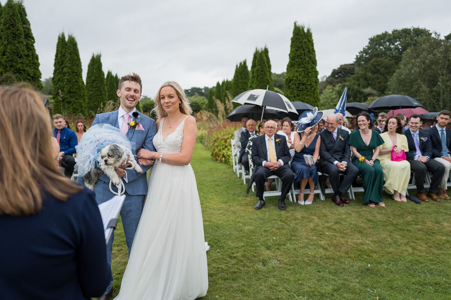 Outdoor ceremony in the gardens at Annie and Joe’s Abbeywood Estate wedding