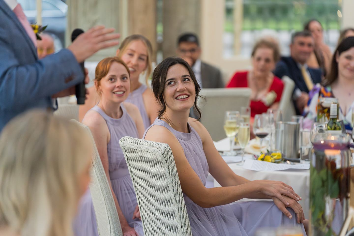 Laughter during speeches at Annie and Joe’s Abbeywood Estate wedding