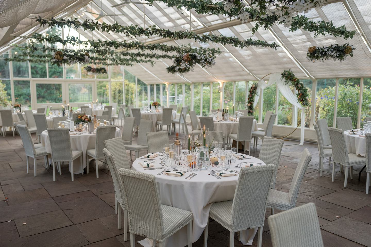 Wedding breakfast tables at Gemma and James’s Abbeywood Estate wedding
