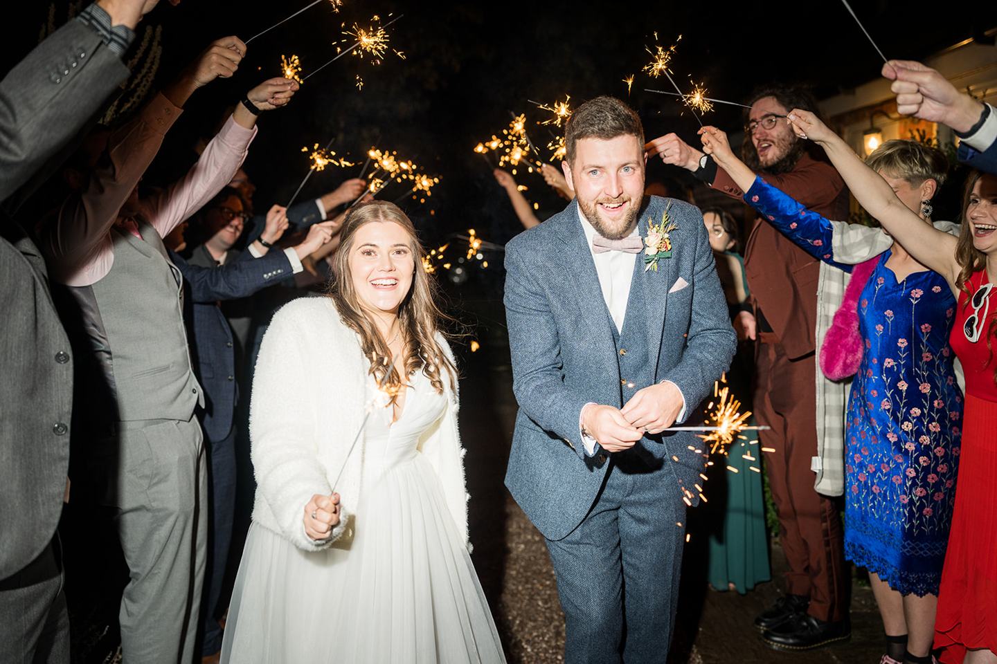 Evening sparkler celebration at Gemma and James’s Abbeywood Estate wedding