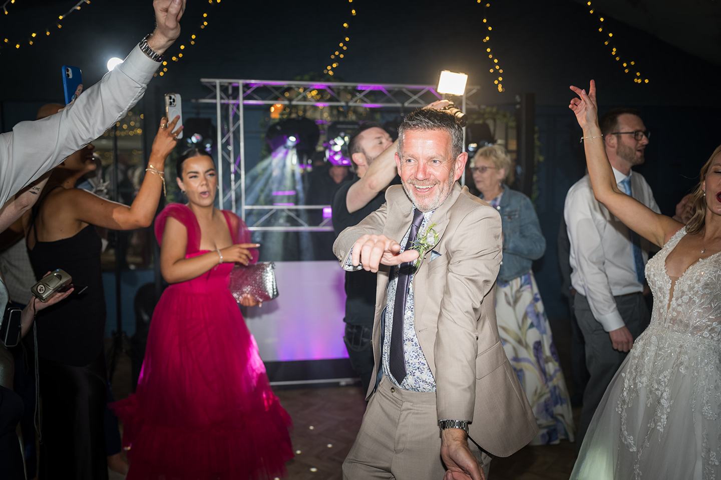 Wedding guests on the dance floor at Hannah and Jacob’s Combermere Abbey wedding