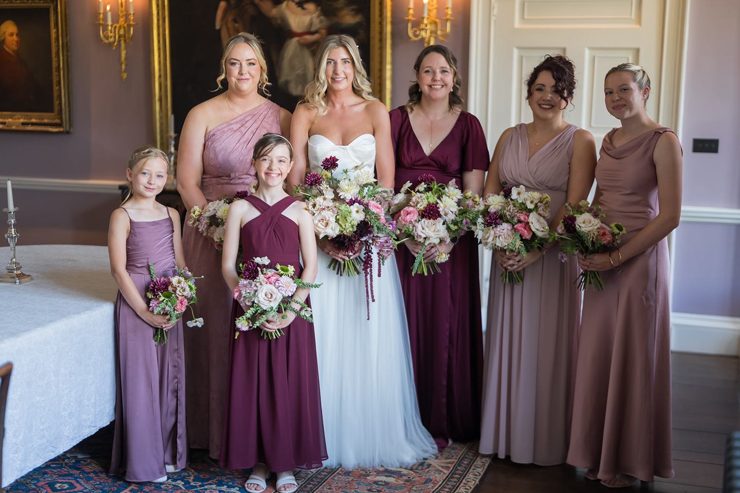 Bride and bridesmaids at Lauren and Tom’s Dorfold Hall wedding