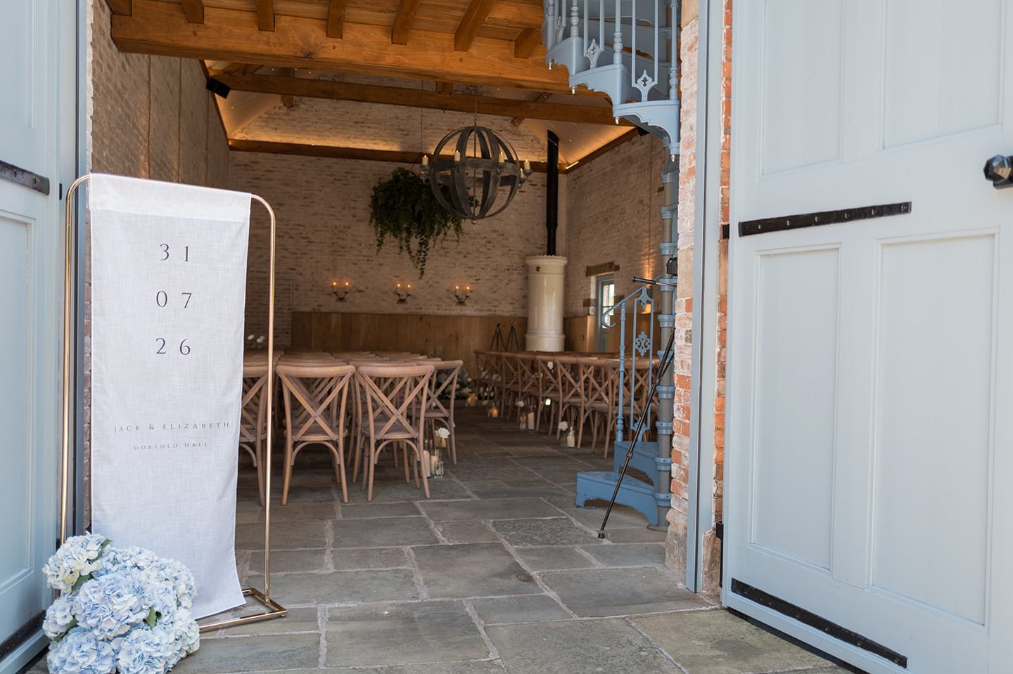 Ceremony room entrance at Lizzie and Jack’s Dorfold Hall wedding