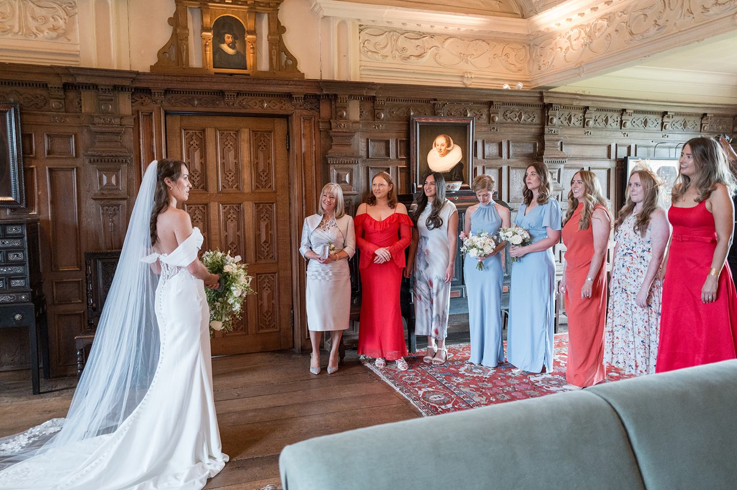 Bride and bridesmaids at Lizzie and Jack’s Dorfold Hall wedding