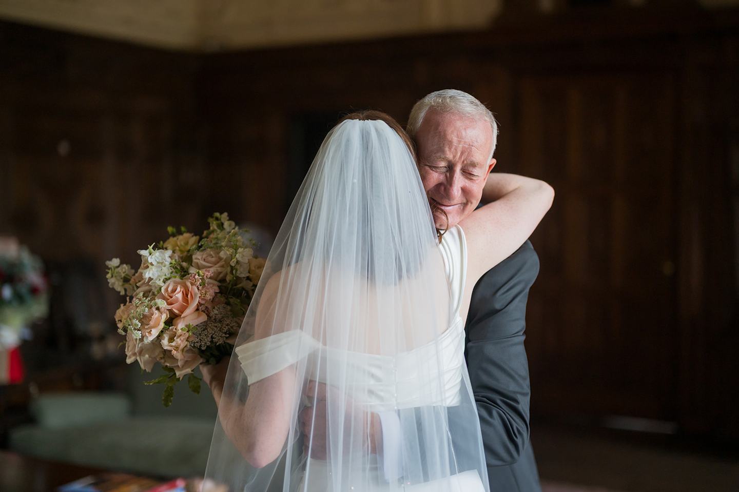 An embrace before the ceremony at Louise and Ben’s Dorfold Hall wedding