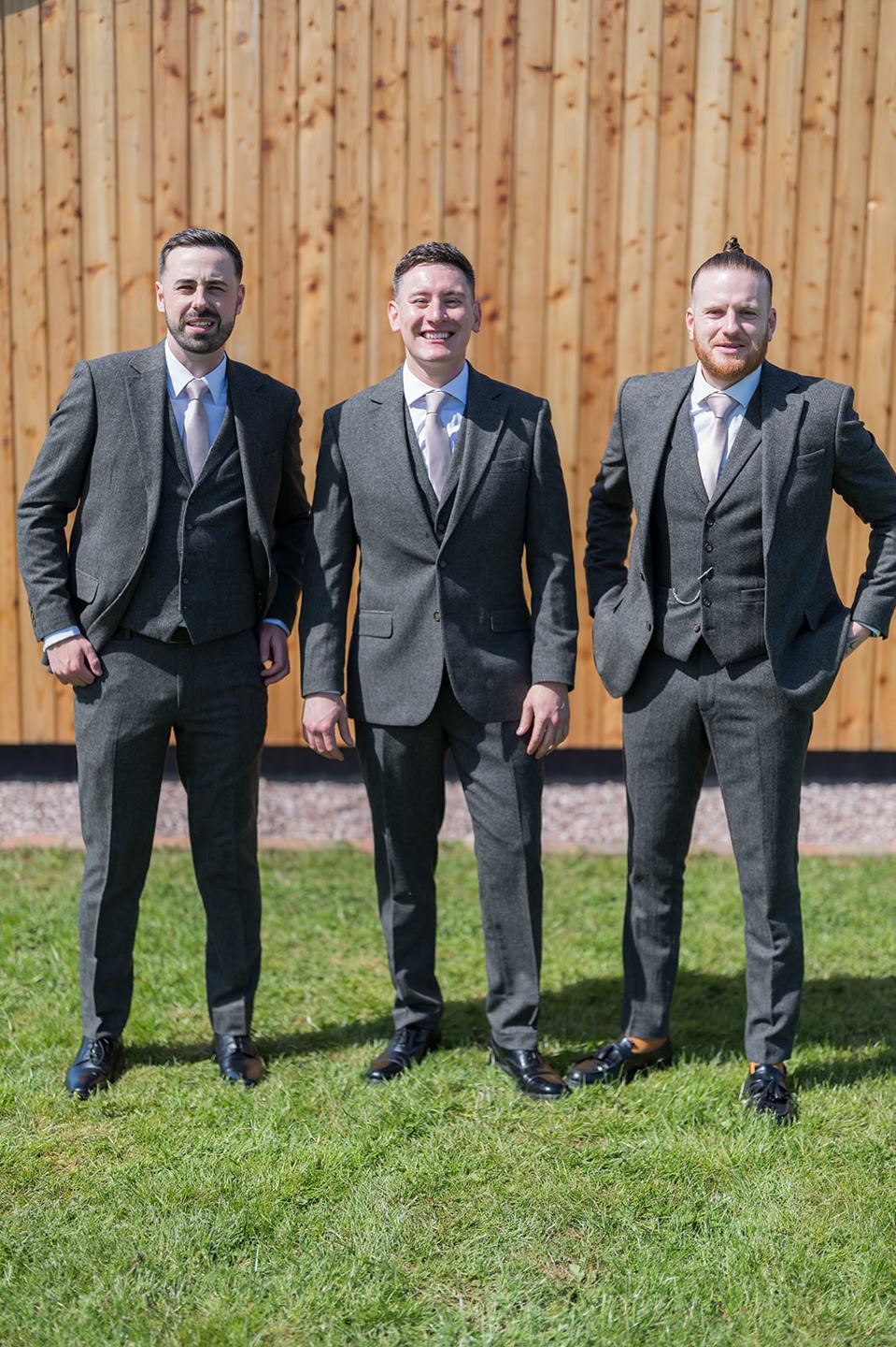 Groom with his wedding party at Georgie and Matt’s Grangefields wedding