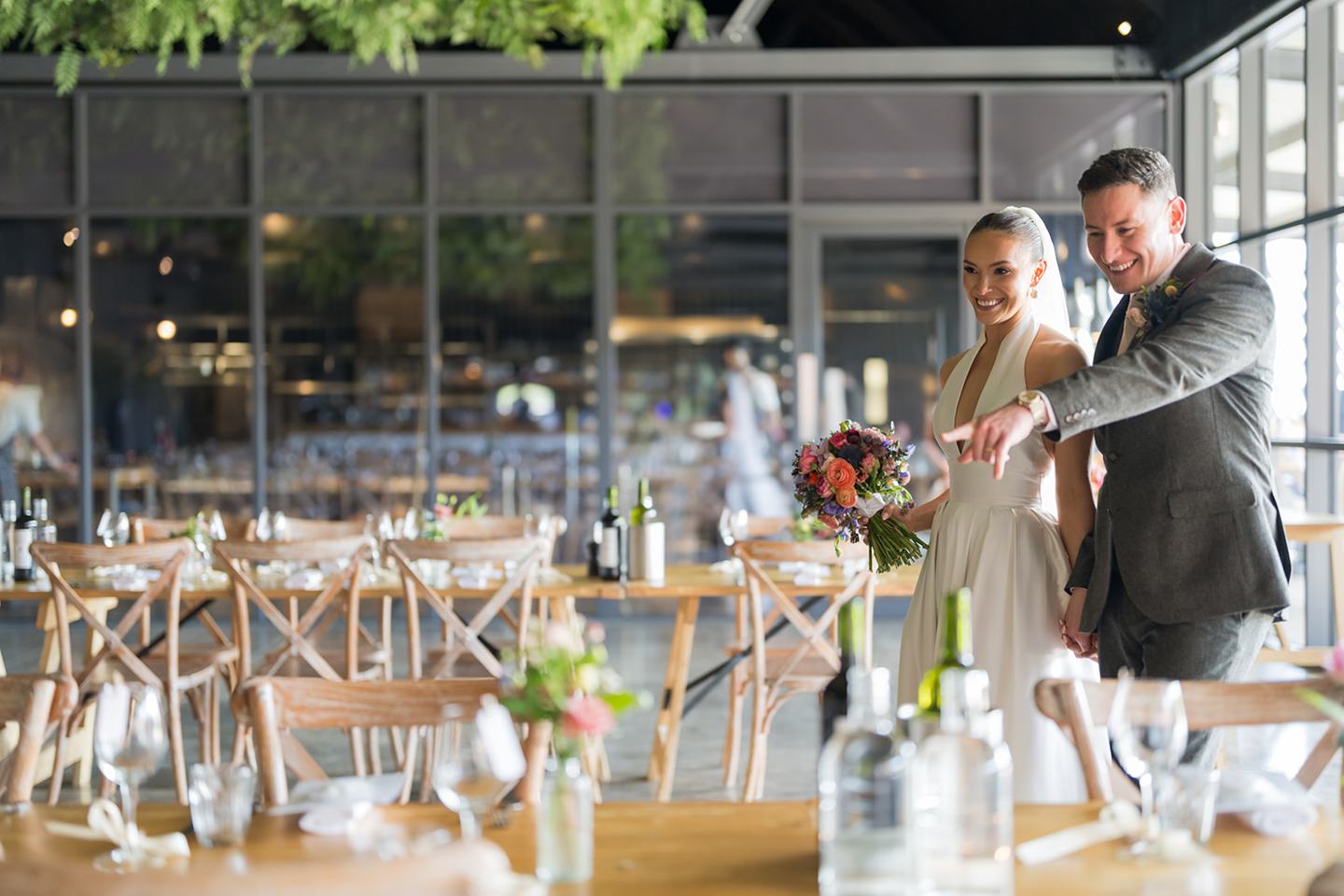 Wedding reception tables at Georgie and Matt’s Grangefields wedding