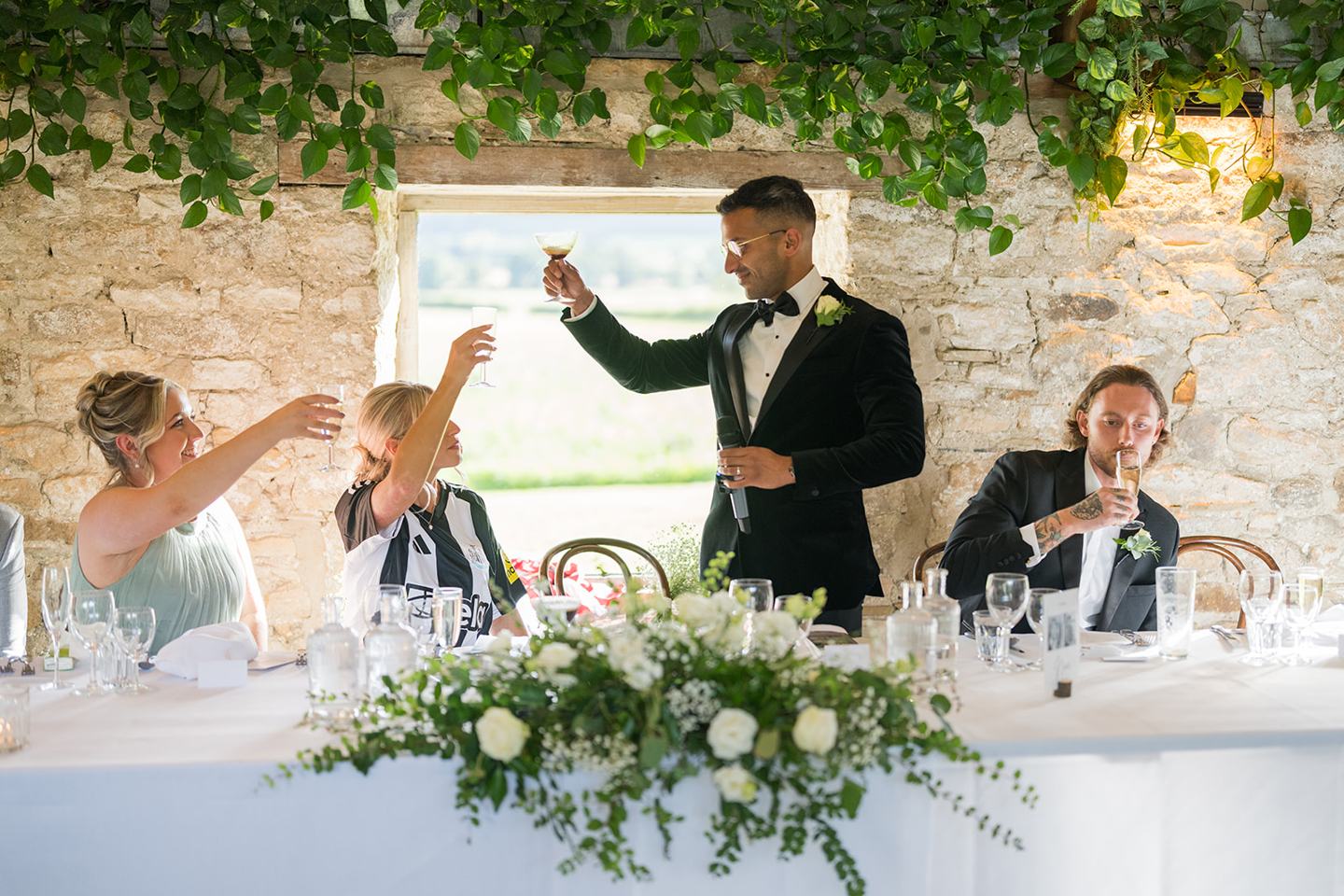 Wedding speeches and laughter at Mia and Herman’s Healey Barn wedding