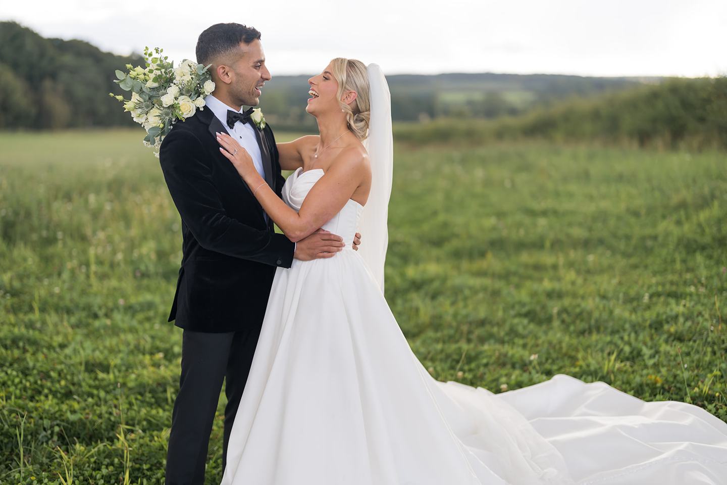 Wedding portrait in the meadow at Mia and Herman’s Healey Barn wedding
