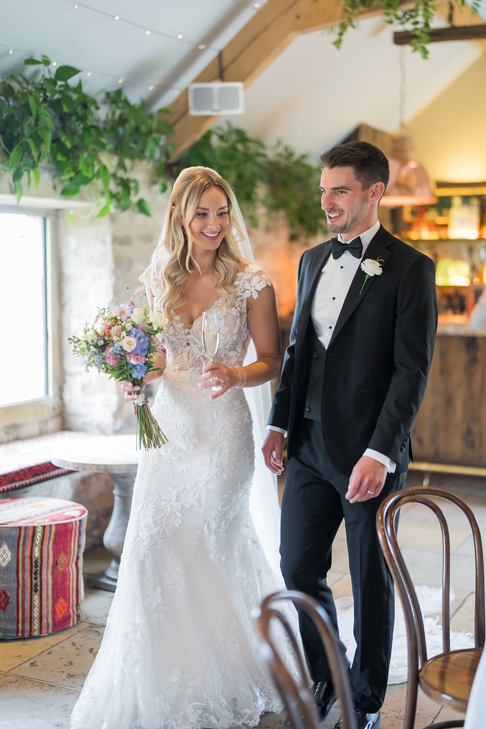 Portrait in the reception room at Sophie and Sam’s Healey Barn wedding