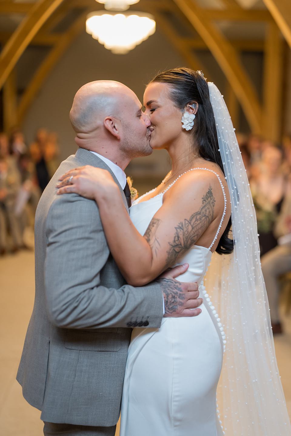 First kiss at Sally and Callum’s Hornington Manor wedding