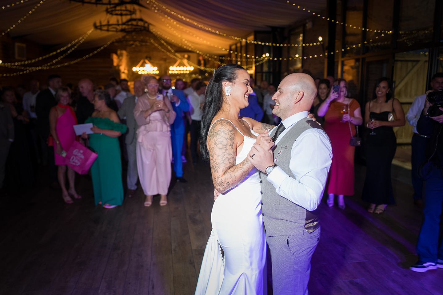 First dance in the barn at Sally and Callum’s Hornington Manor wedding