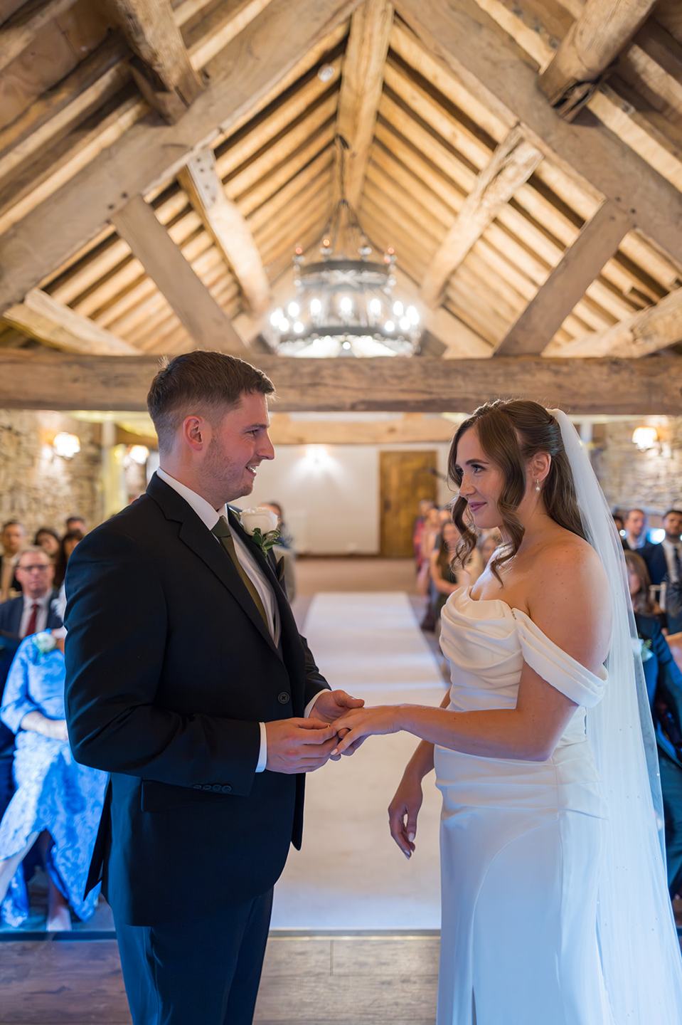 Exchanging wedding vows at Harriet and Gareth’s Hyde Bank Farm wedding