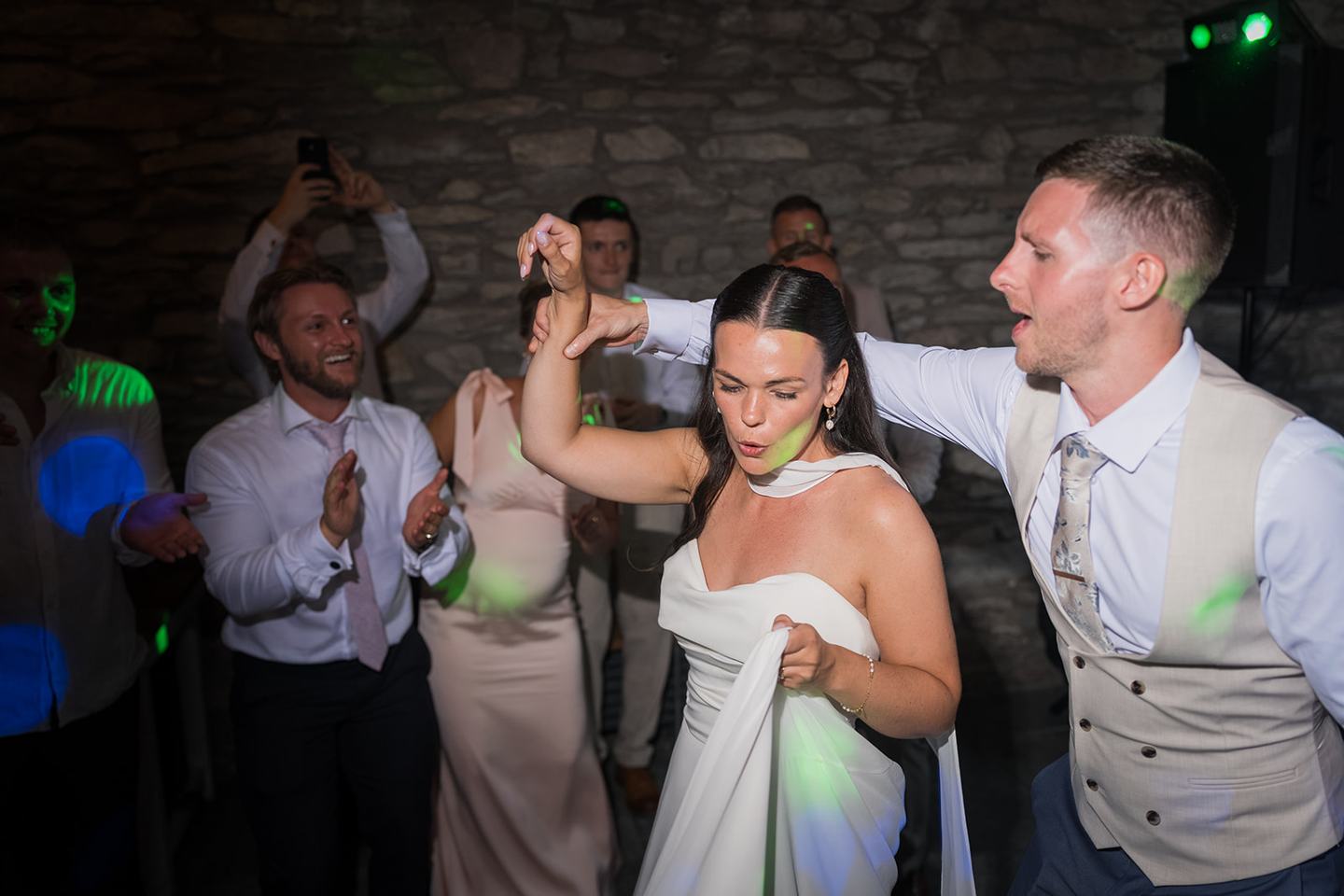 Dance floor celebrations at Alex and Dan’s Lancrigg wedding