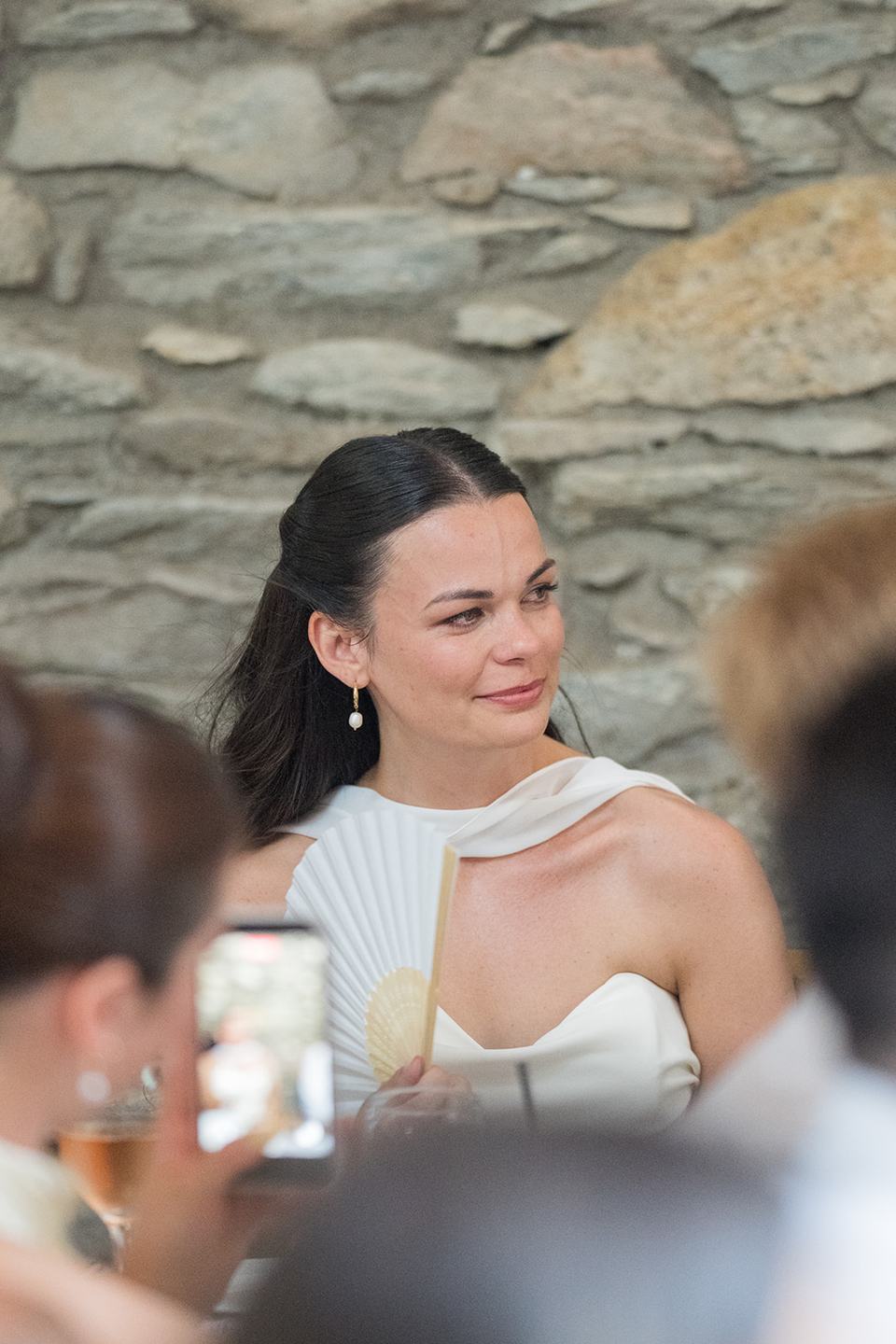 Bride reacting to the speeches at Alex and Dan’s Lancrigg wedding