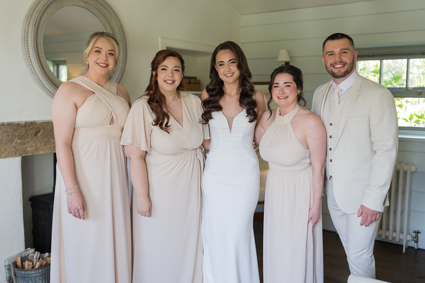 Bride with her bridesmaids at Becky and Alex’s Middleton Lodge wedding