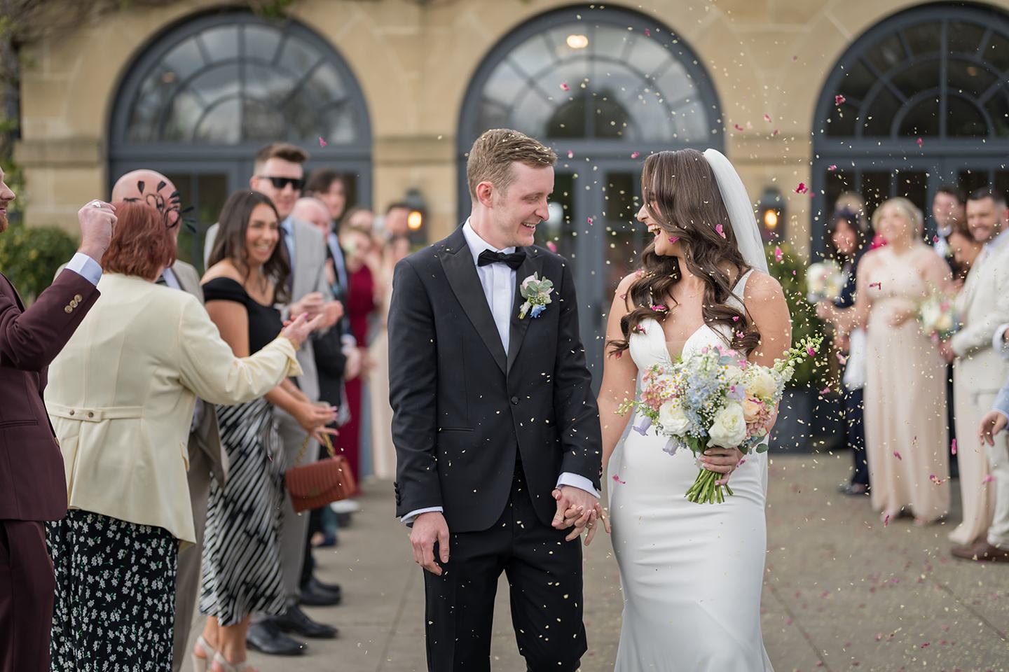 Confetti outside the ceremony room at Becky and Alex’s Middleton Lodge wedding