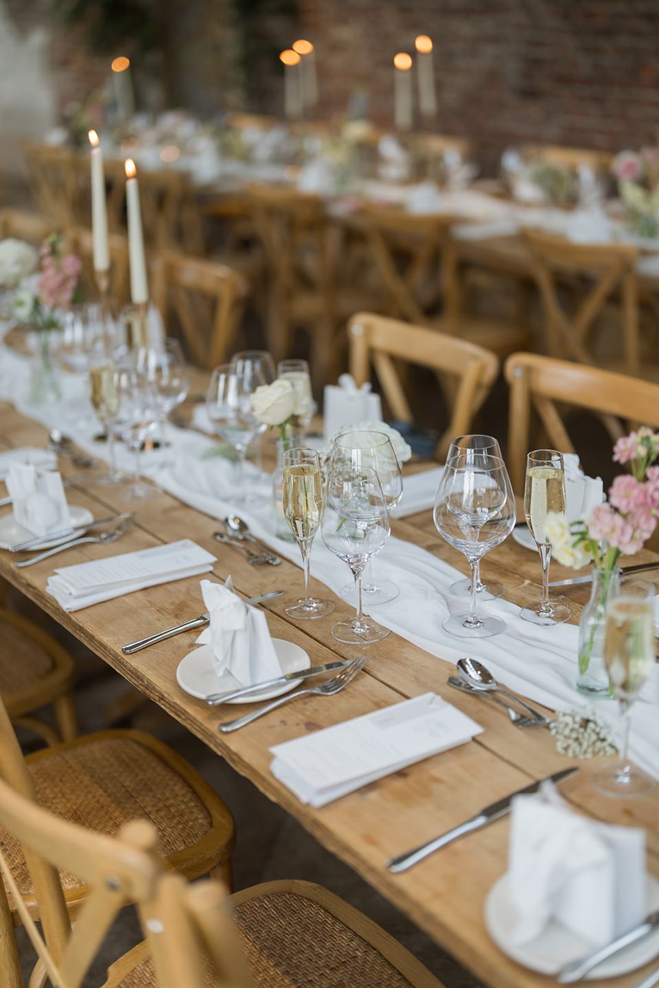 Wedding breakfast table details at Becky and Alex’s Middleton Lodge wedding