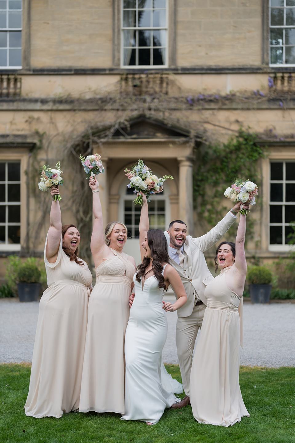Bride and bridesmaids at Becky and Alex’s Middleton Lodge wedding
