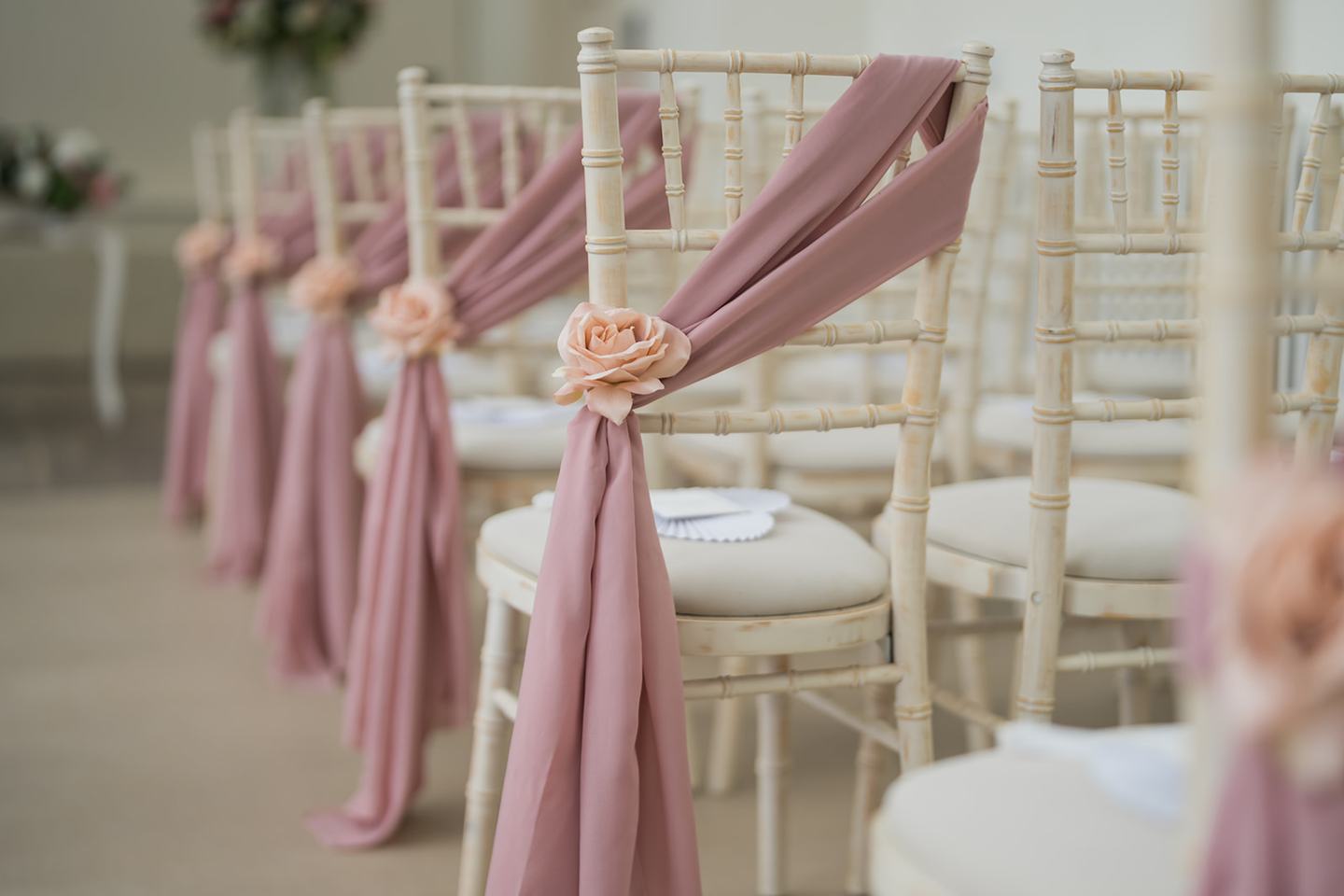 Ceremony chairs and wedding details at Kate and Jacob’s The Orangery at Ingestre wedding