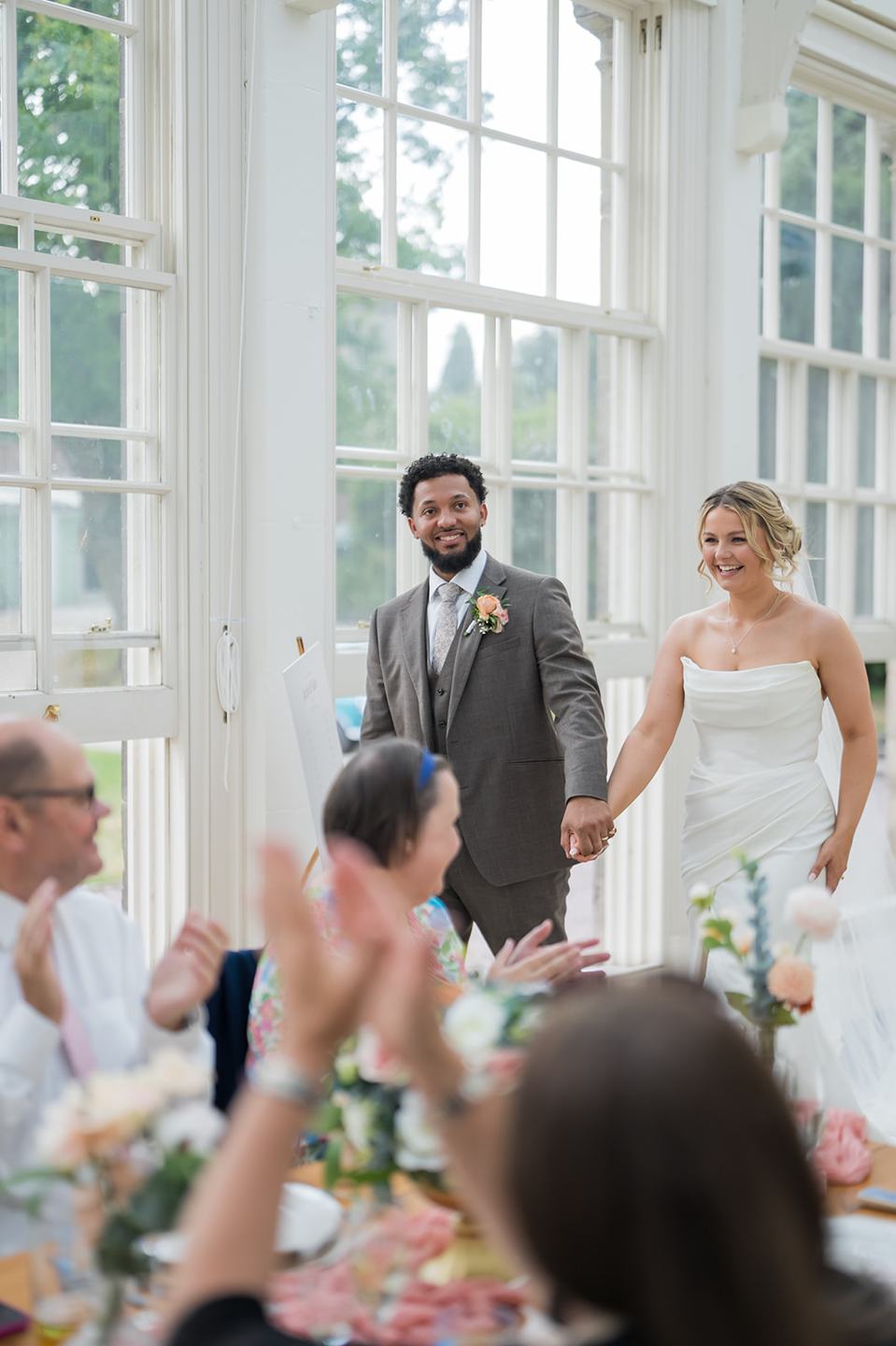 Entrance to the wedding breakfast at Kate and Jacob’s The Orangery at Ingestre wedding