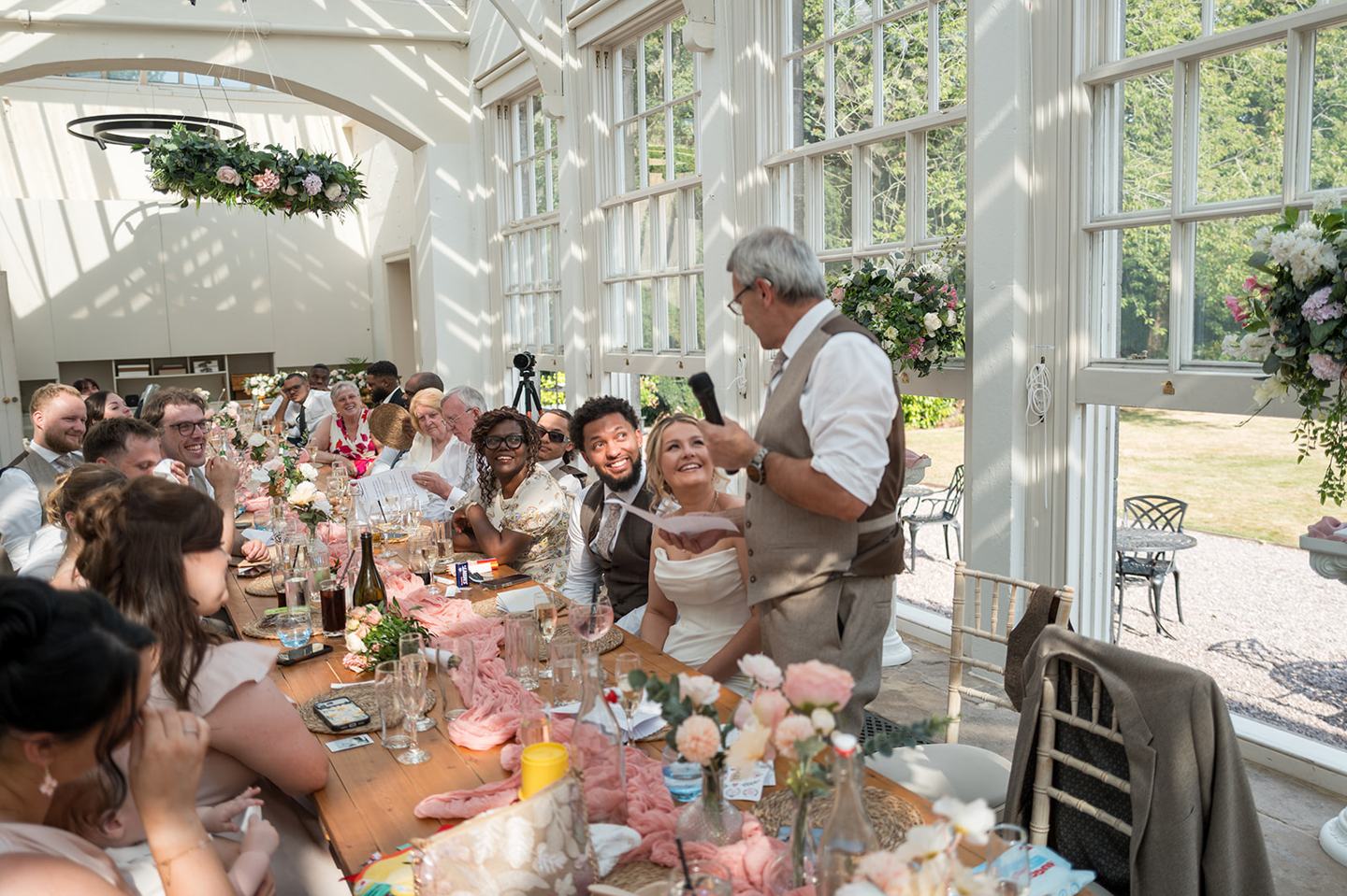 Wedding speeches in the Orangery at Kate and Jacob’s The Orangery at Ingestre wedding