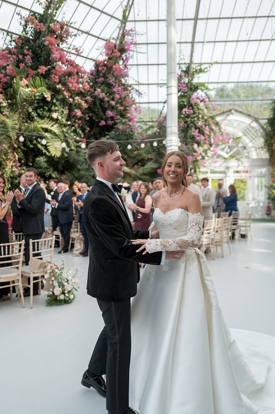 Newlyweds among the palms at Heather and Charlie’s Sefton Park Palm House wedding