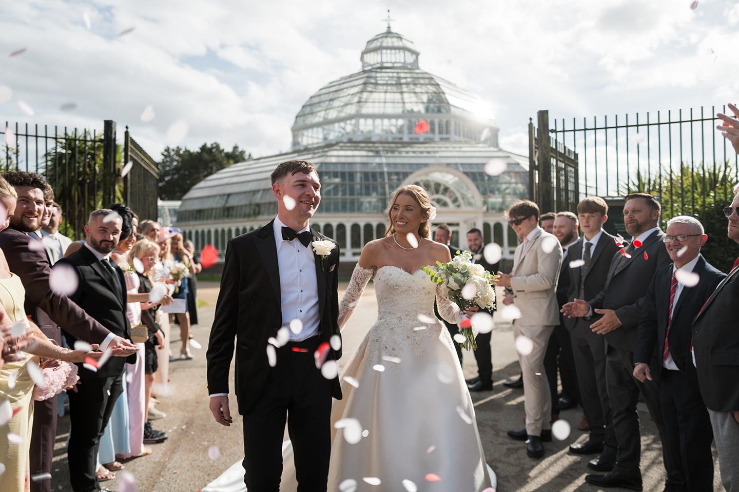 Confetti celebration at Heather and Charlie’s Sefton Park Palm House wedding