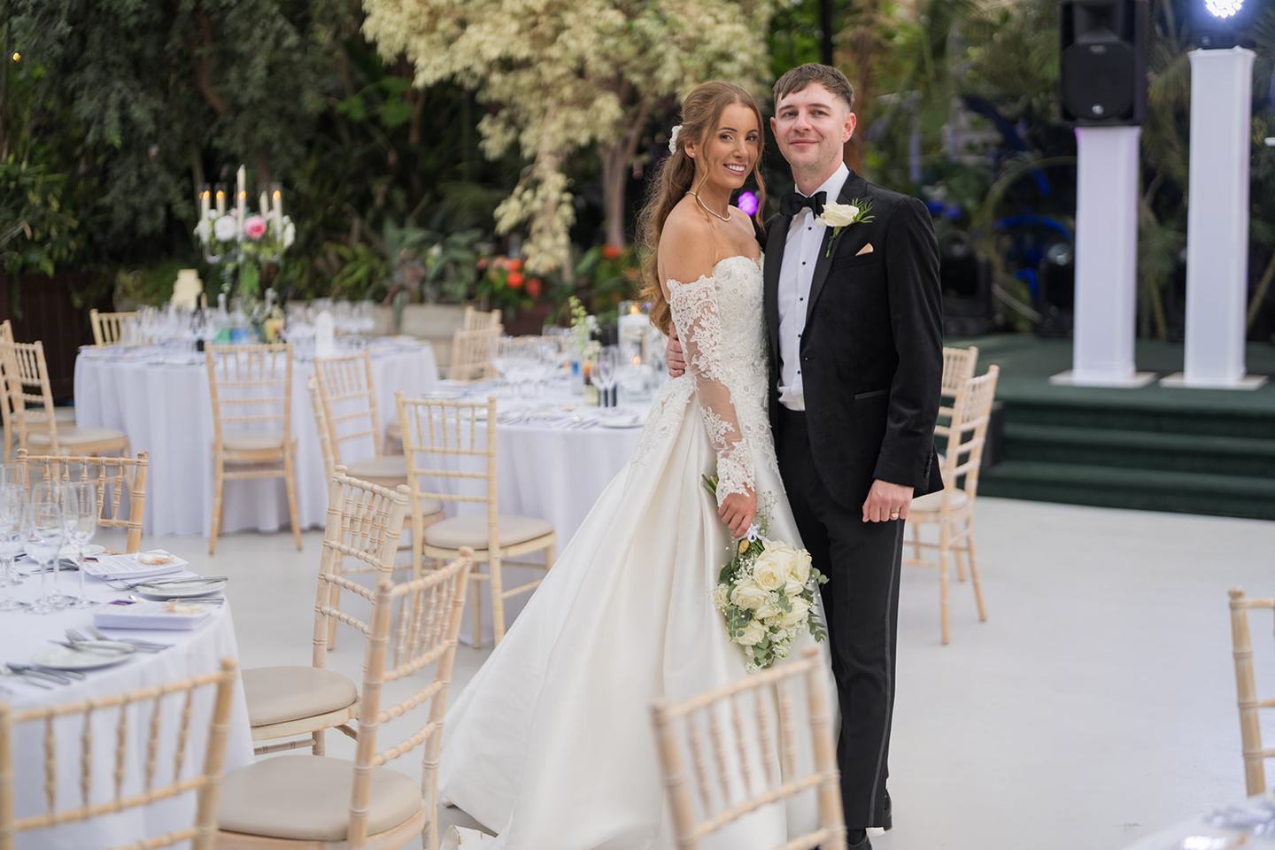 Portrait in the reception space at Heather and Charlie’s Sefton Park Palm House wedding
