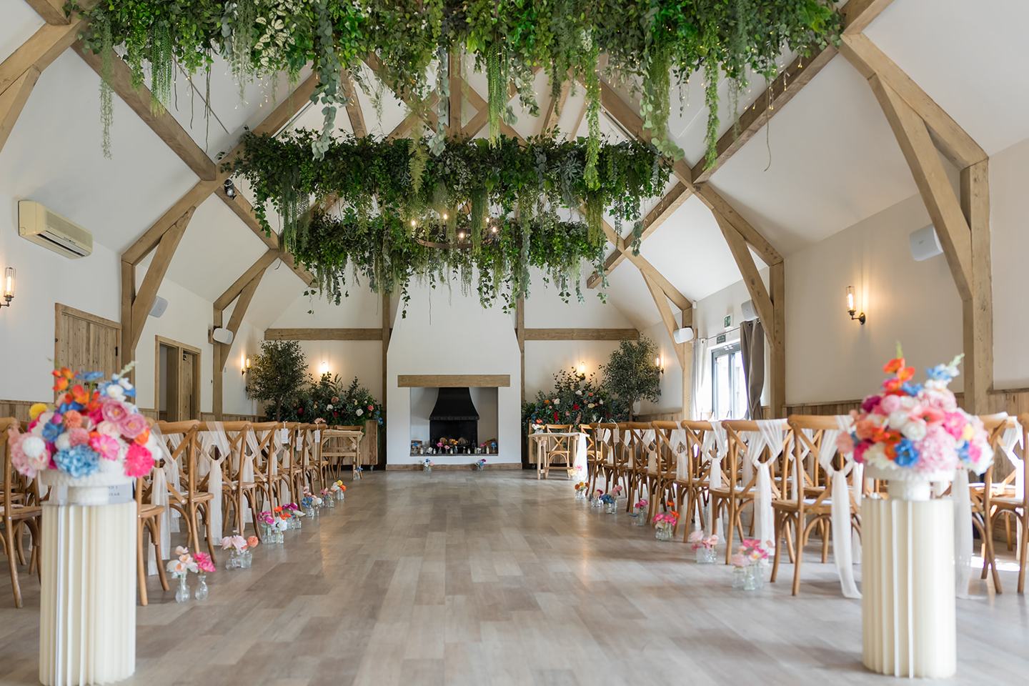 The ceremony room at Lauren and Ryan’s The River Barn wedding