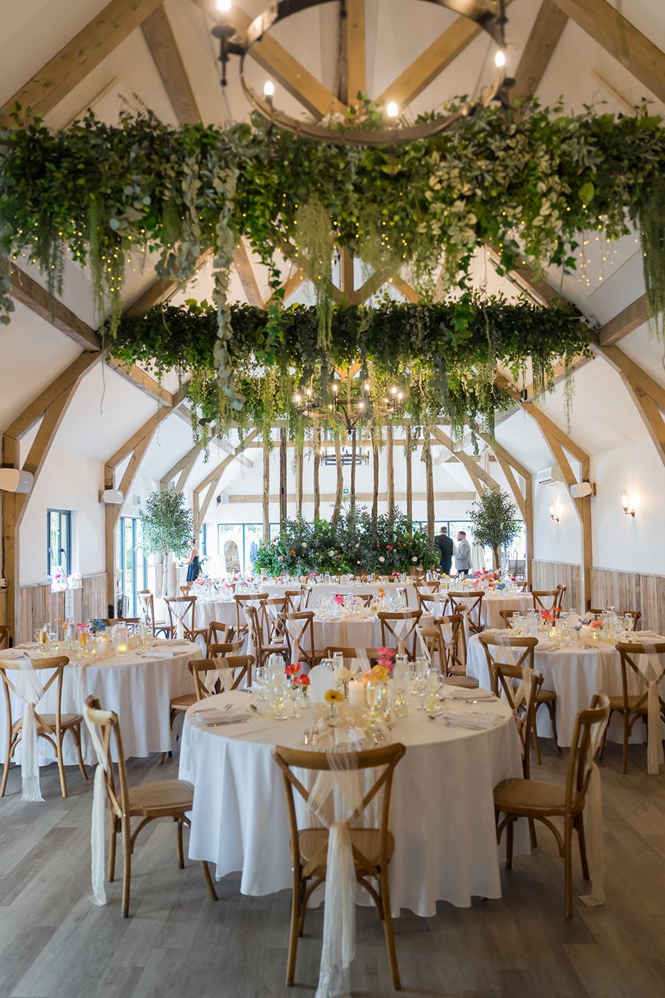 Wedding breakfast tables at Lauren and Ryan’s The River Barn wedding
