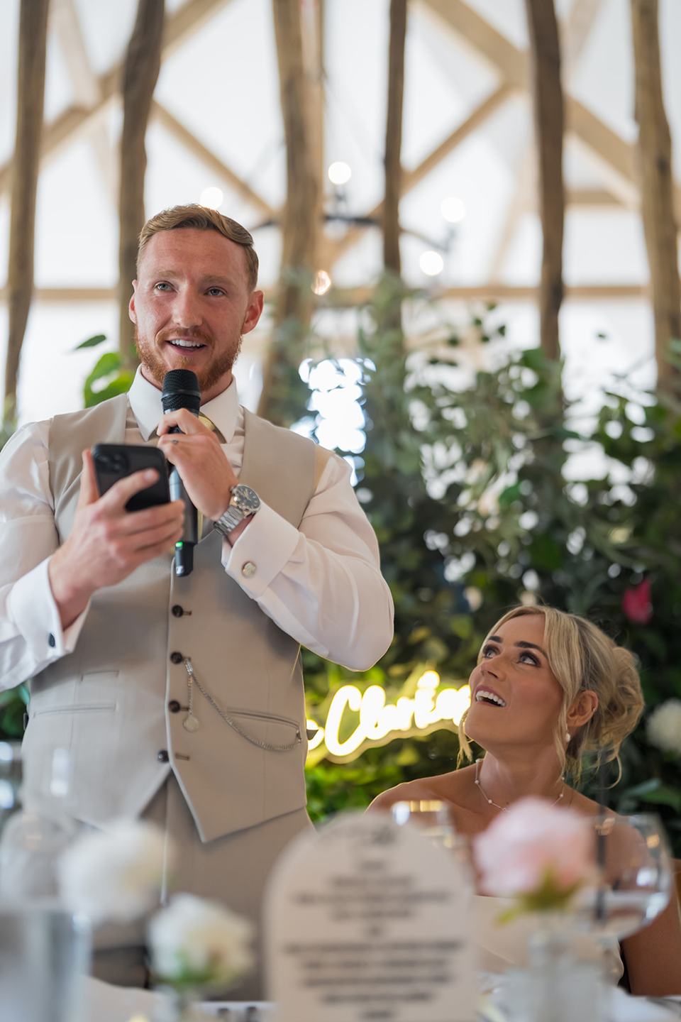 The groom giving his speech at Lauren and Ryan’s The River Barn wedding