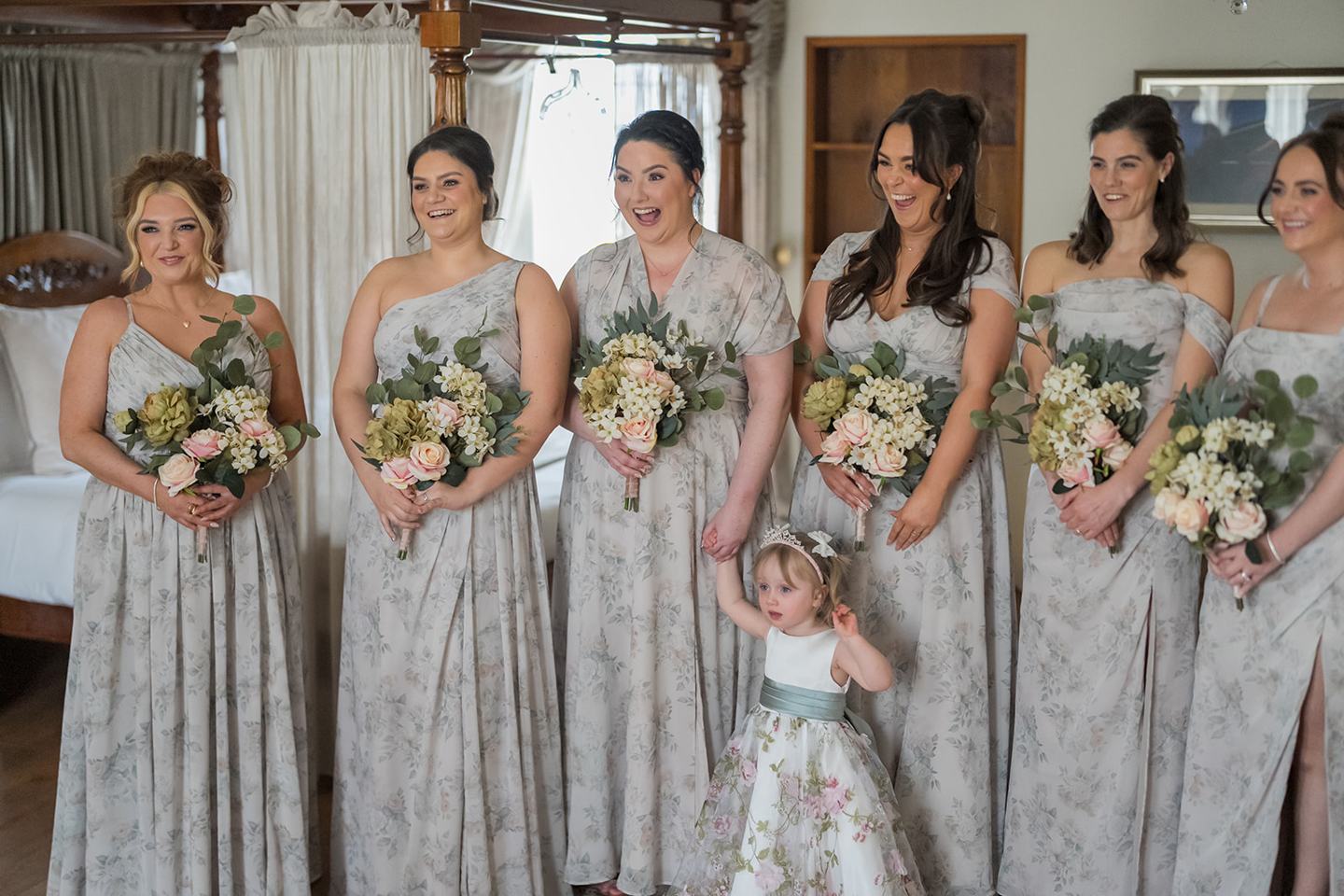 Bride with her bridesmaids at Rachel and Sean’s West Tower wedding