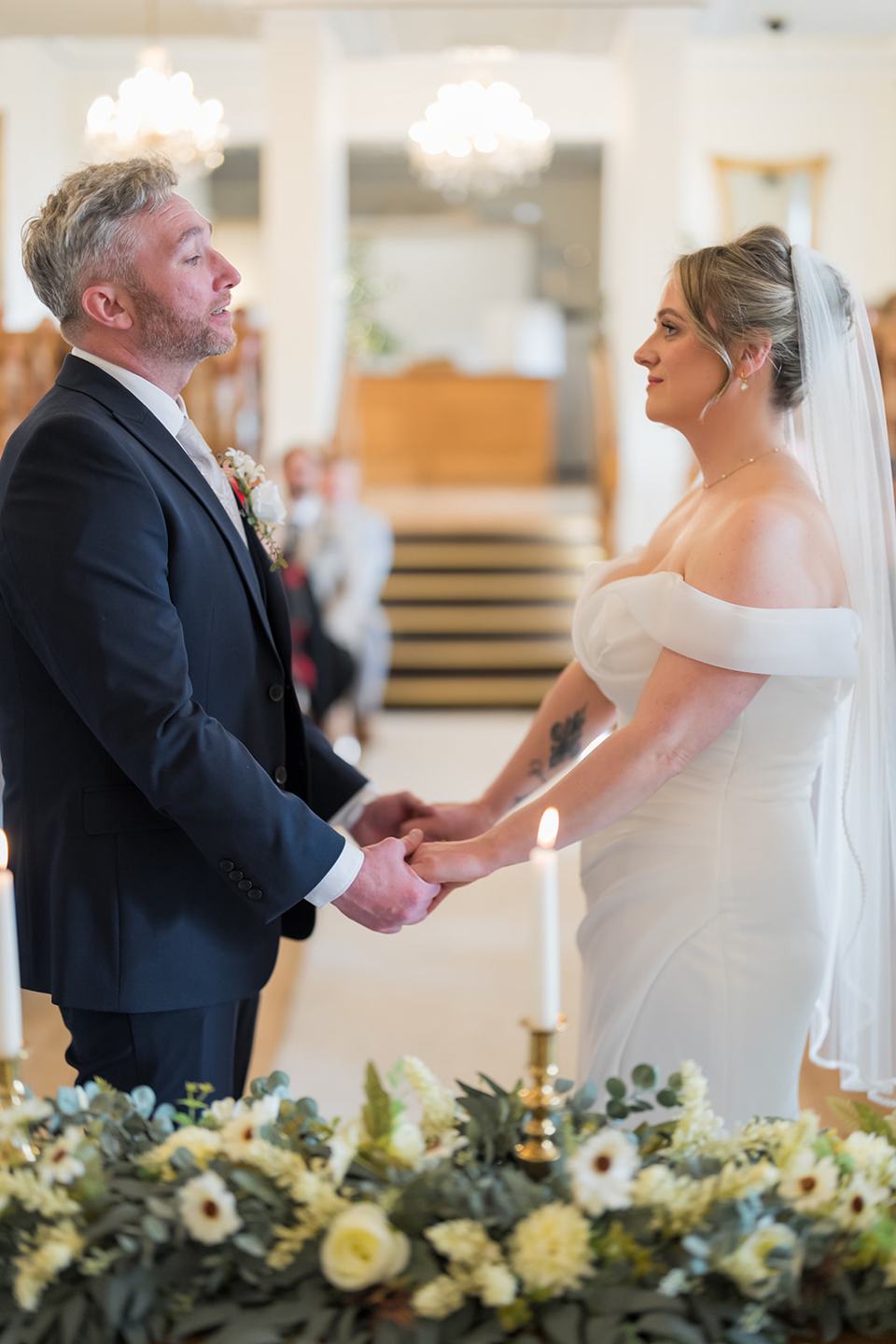 Exchanging vows at Rachel and Sean’s West Tower wedding