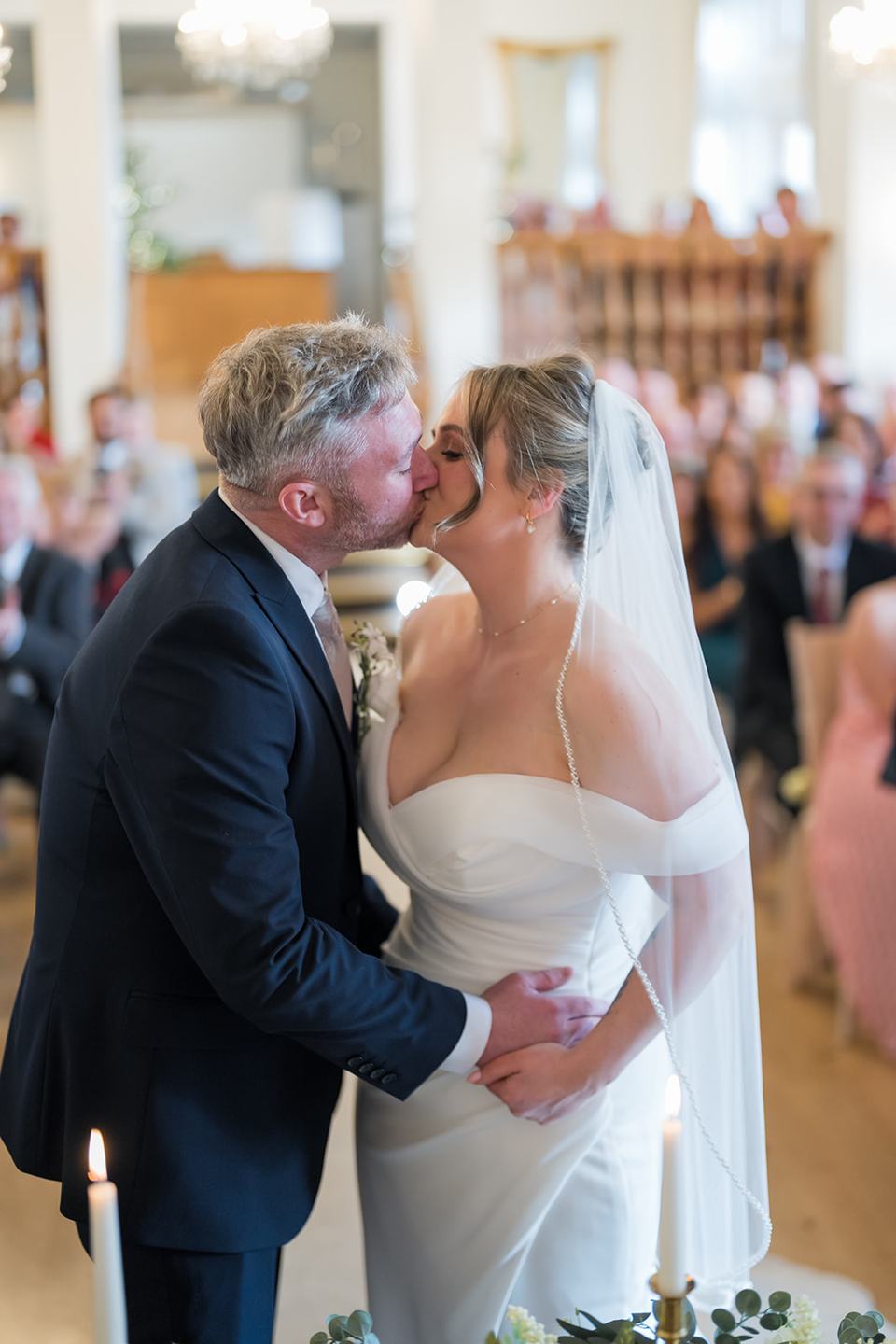 First kiss at Rachel and Sean’s West Tower wedding