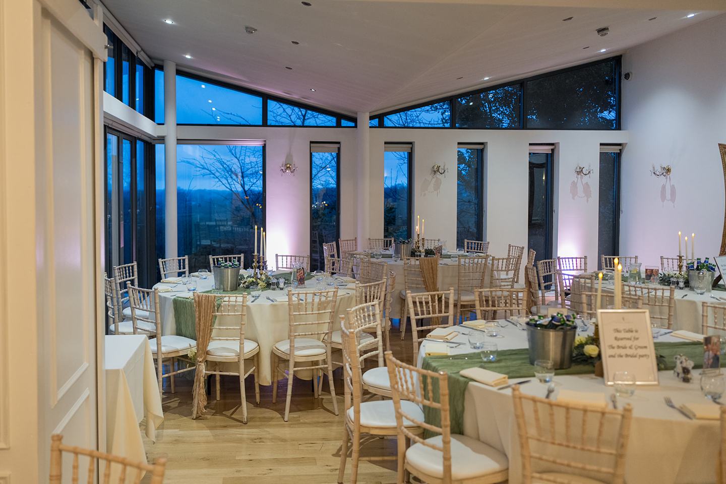 Wedding breakfast room at Rachel and Sean’s West Tower wedding
