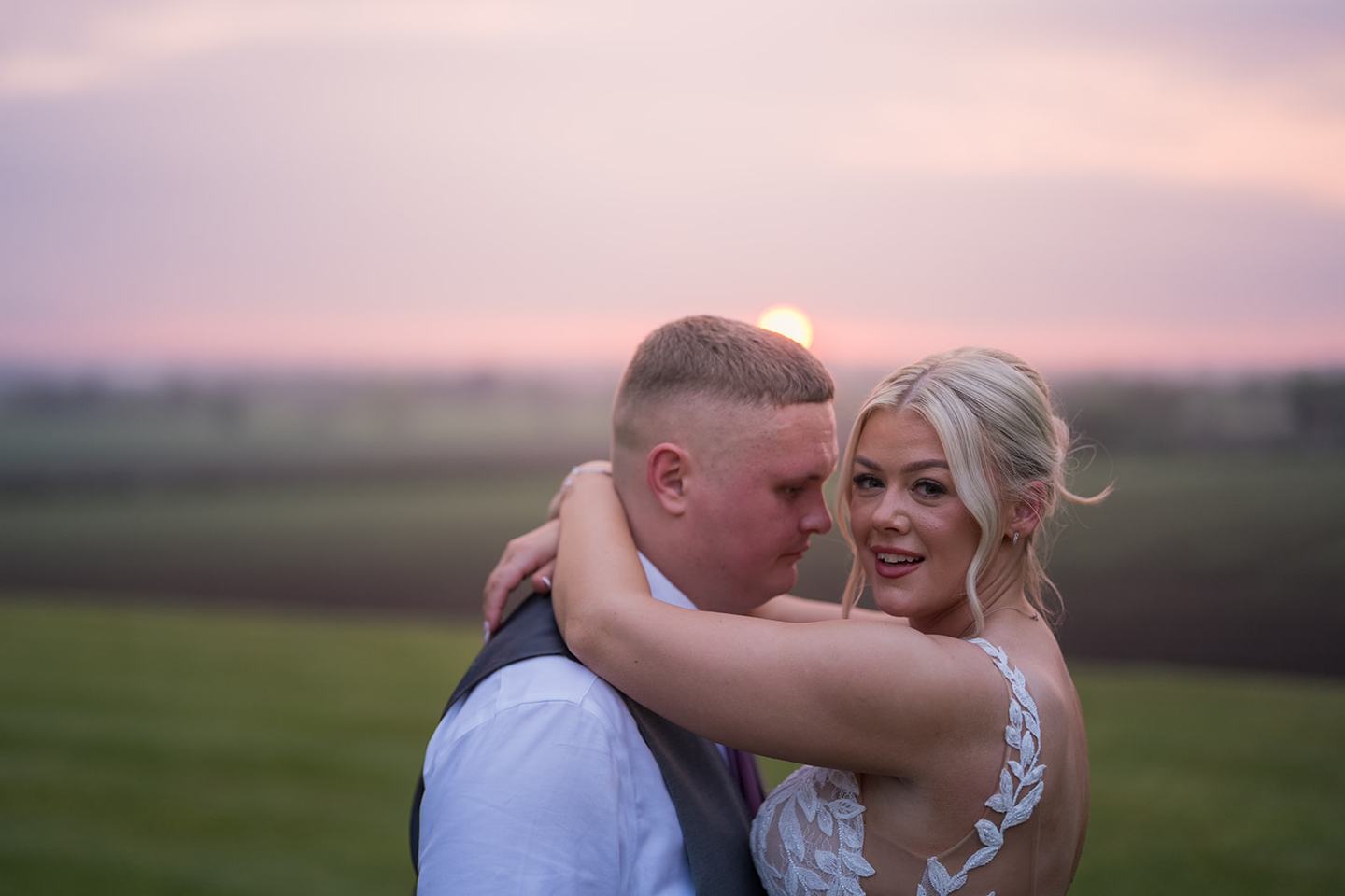 Sunset couple portrait at Samantha and Adam’s West Tower wedding