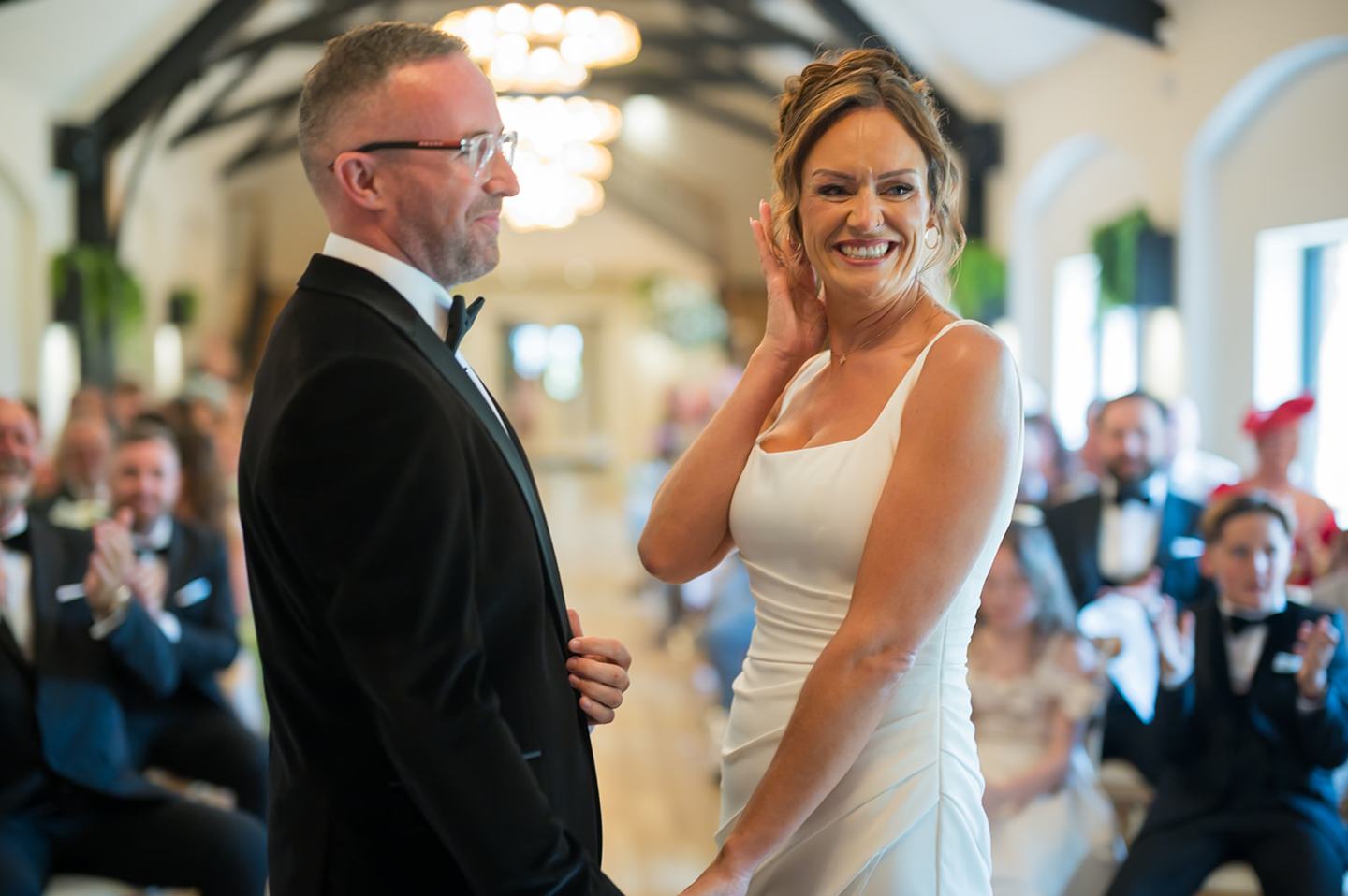 Exchanging vows at Danielle and Joe’s The Whistle Barns wedding