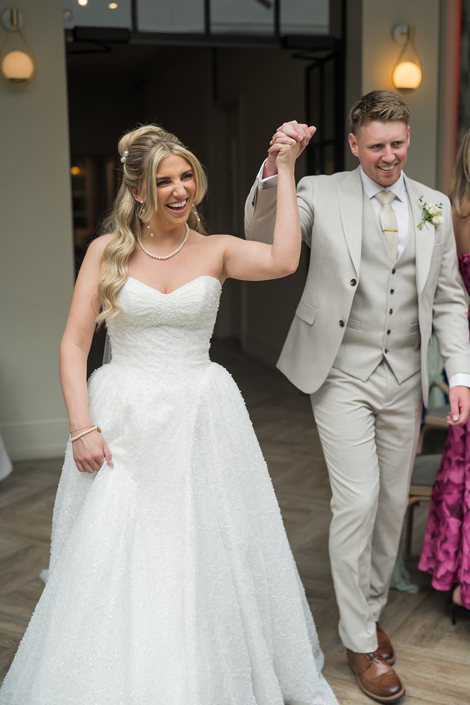 Entrance to the wedding reception at Chloe and James’s Woodlands Hotel wedding