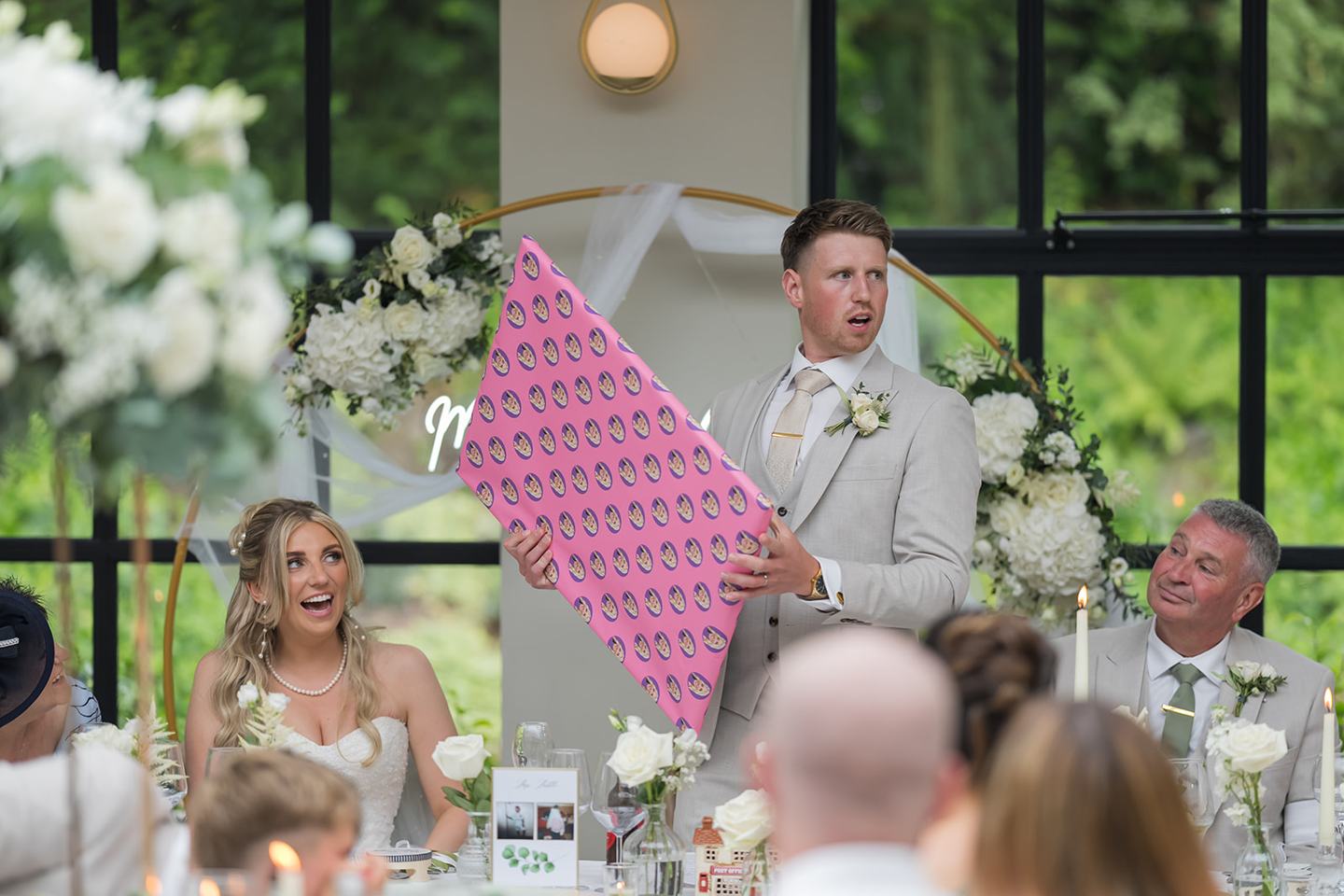 Guests enjoying the reception at Chloe and James’s Woodlands Hotel wedding