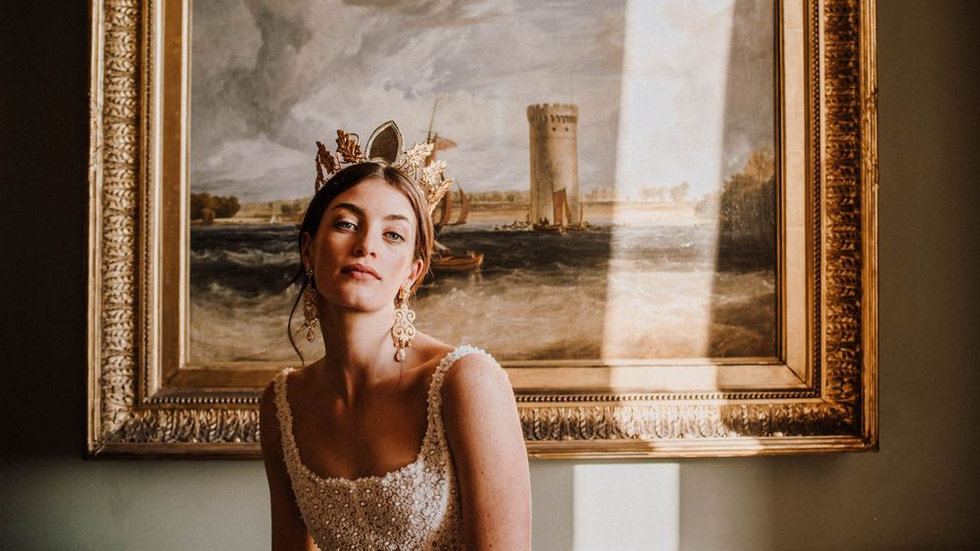 Bridal hairstyle from Vicky M Hair’s portfolio, with a bride wearing an ornate headpiece